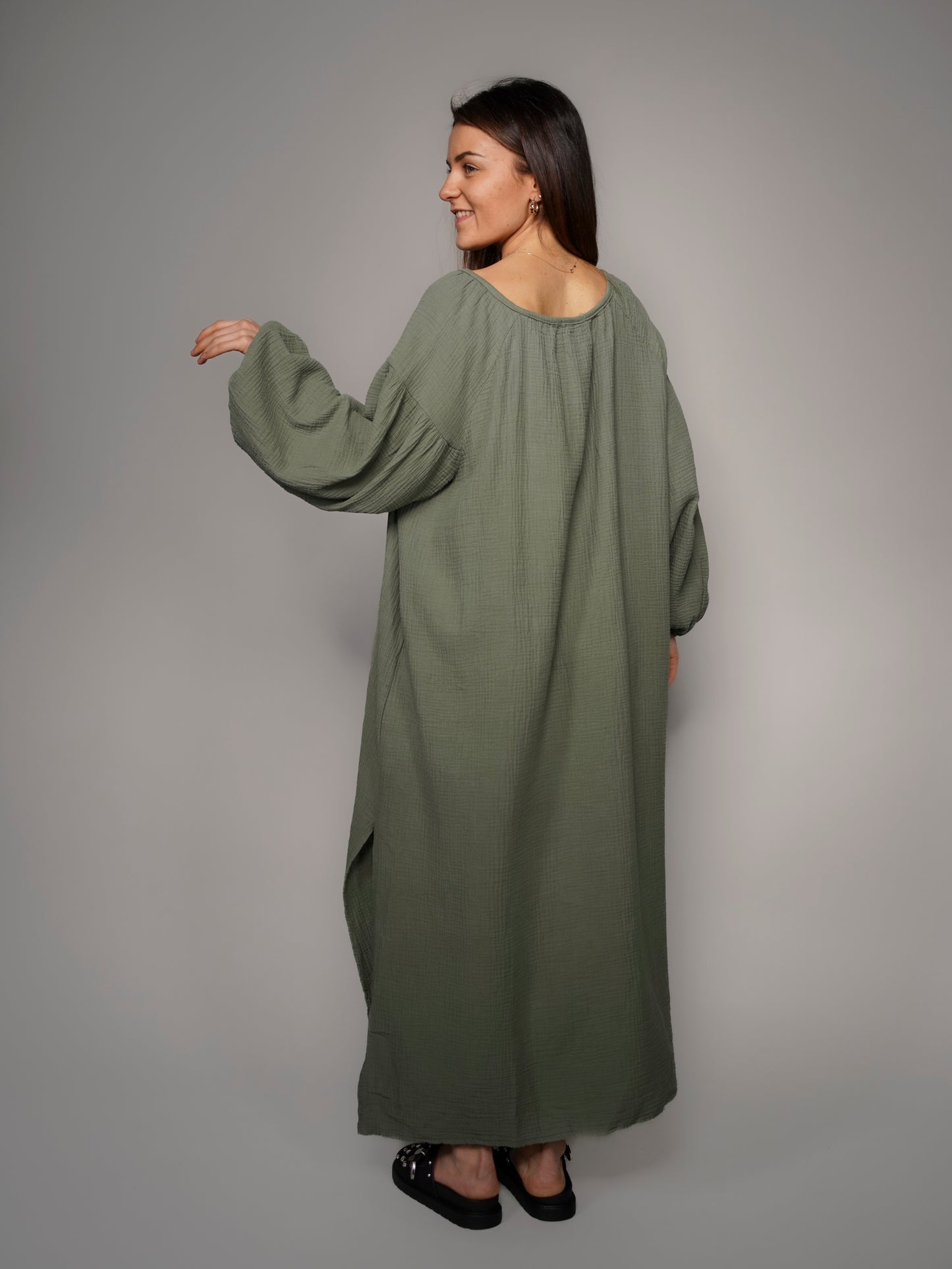 Robe kaki en gaze de coton - 1464