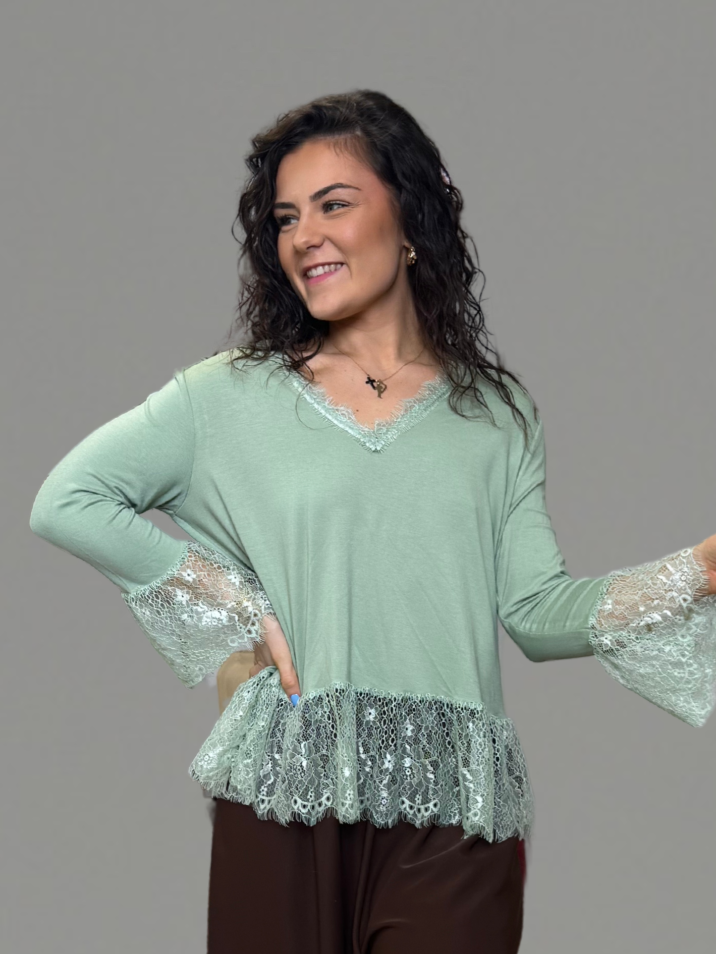 Top dentelle vert d'eau