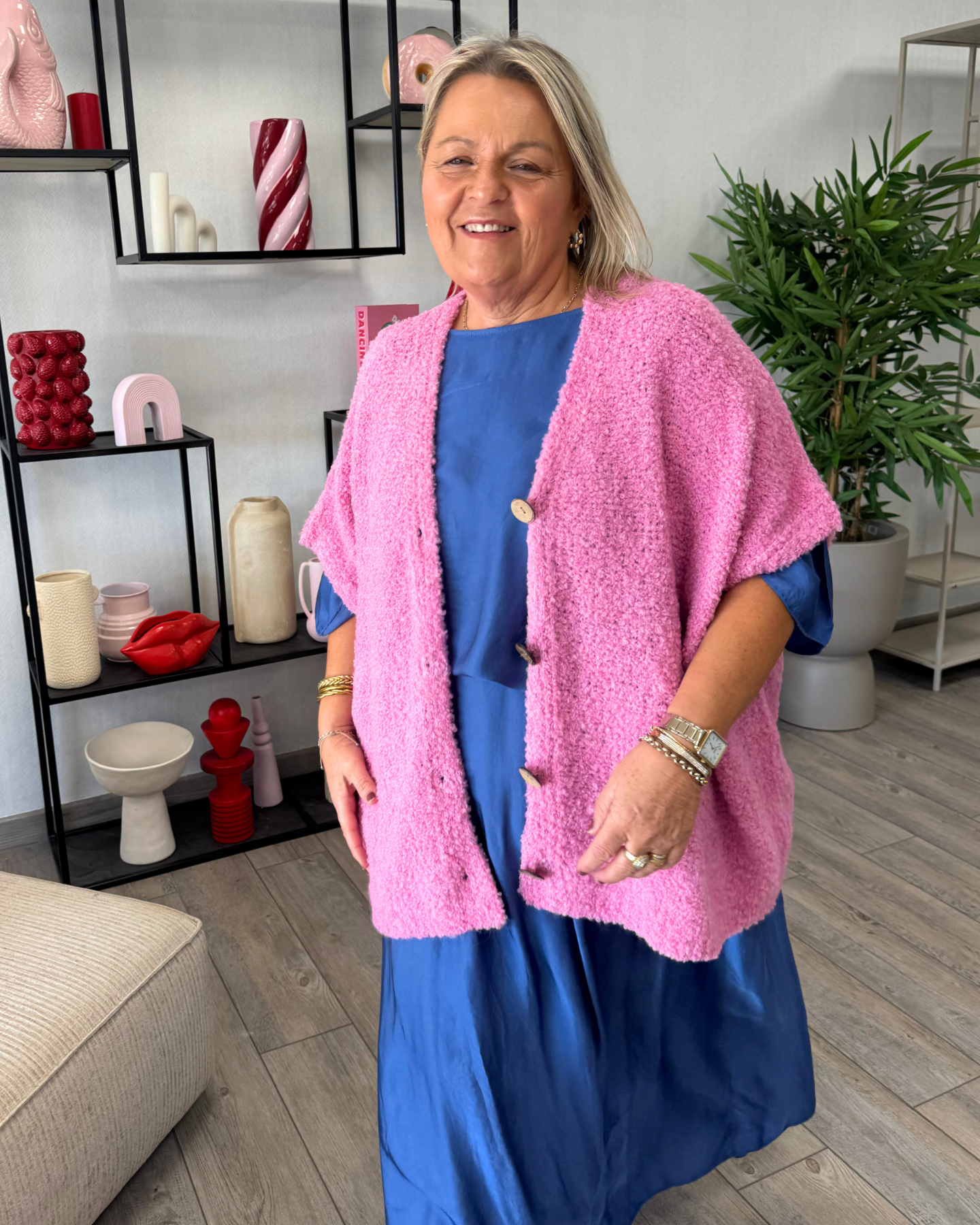 Cardigan loose manches courtes rose