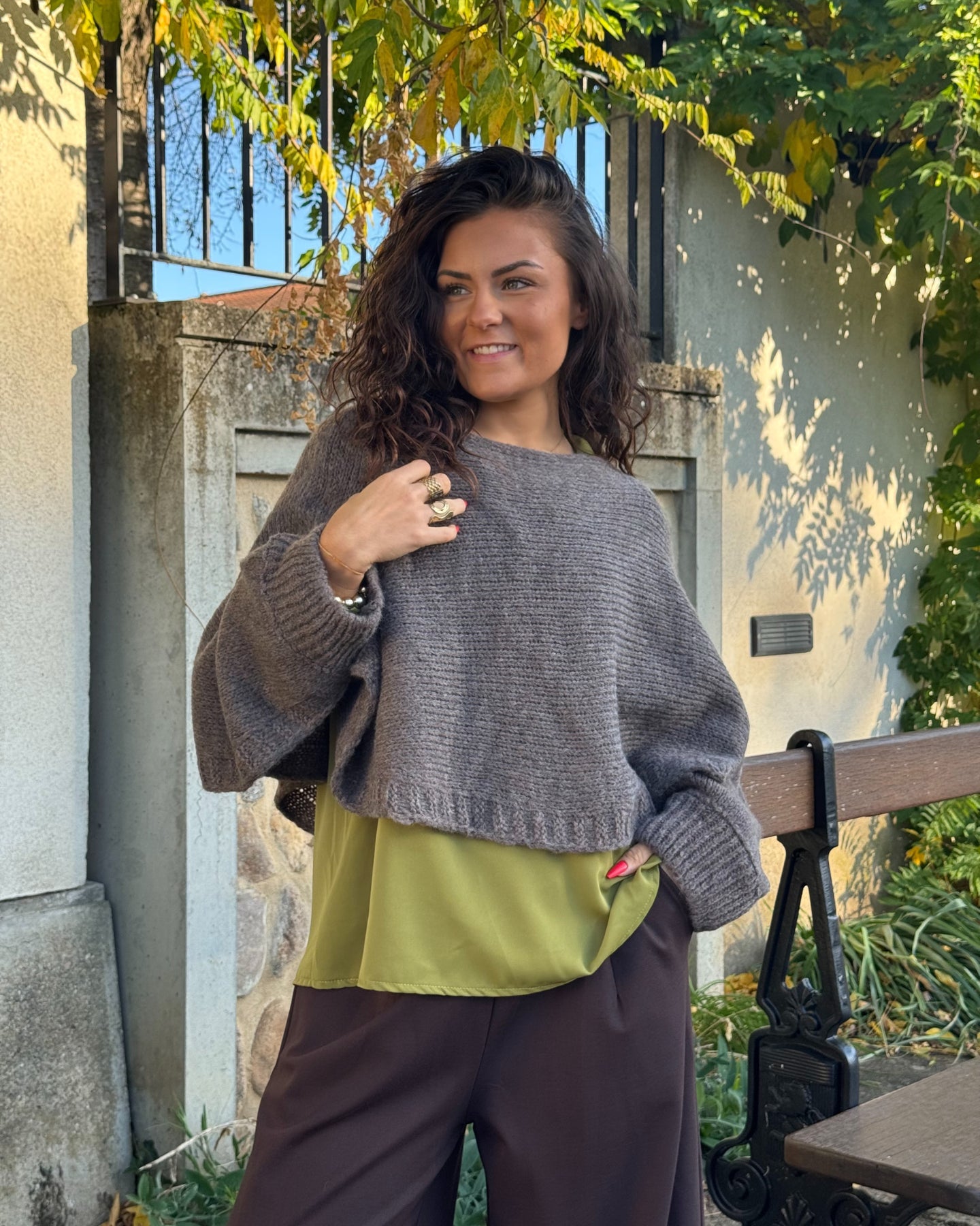 Pull poncho choco glacé