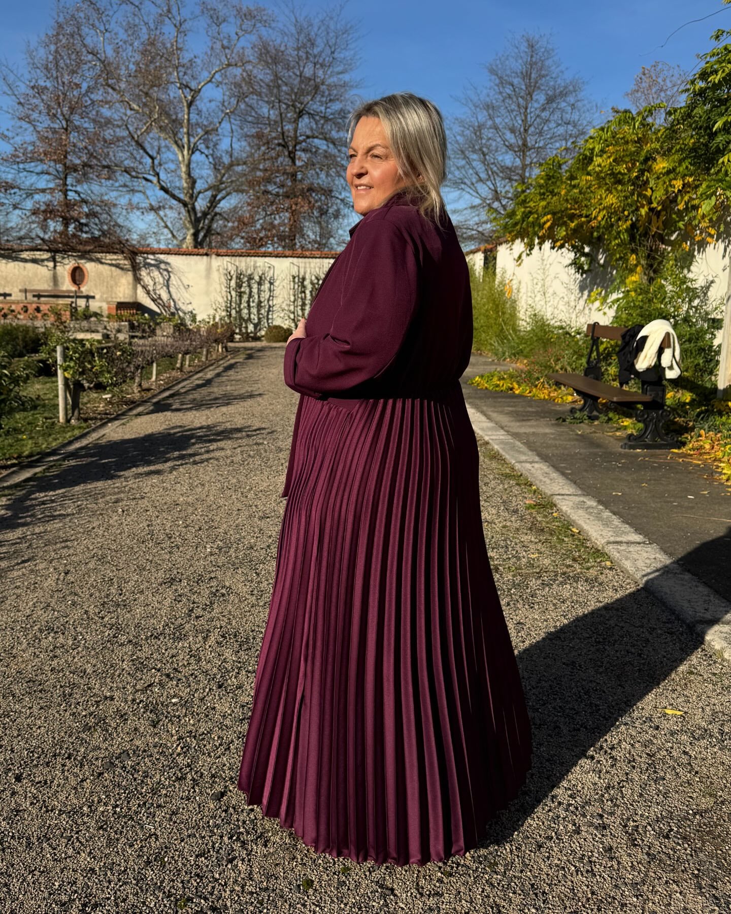 Robe plissée blazer bordeaux