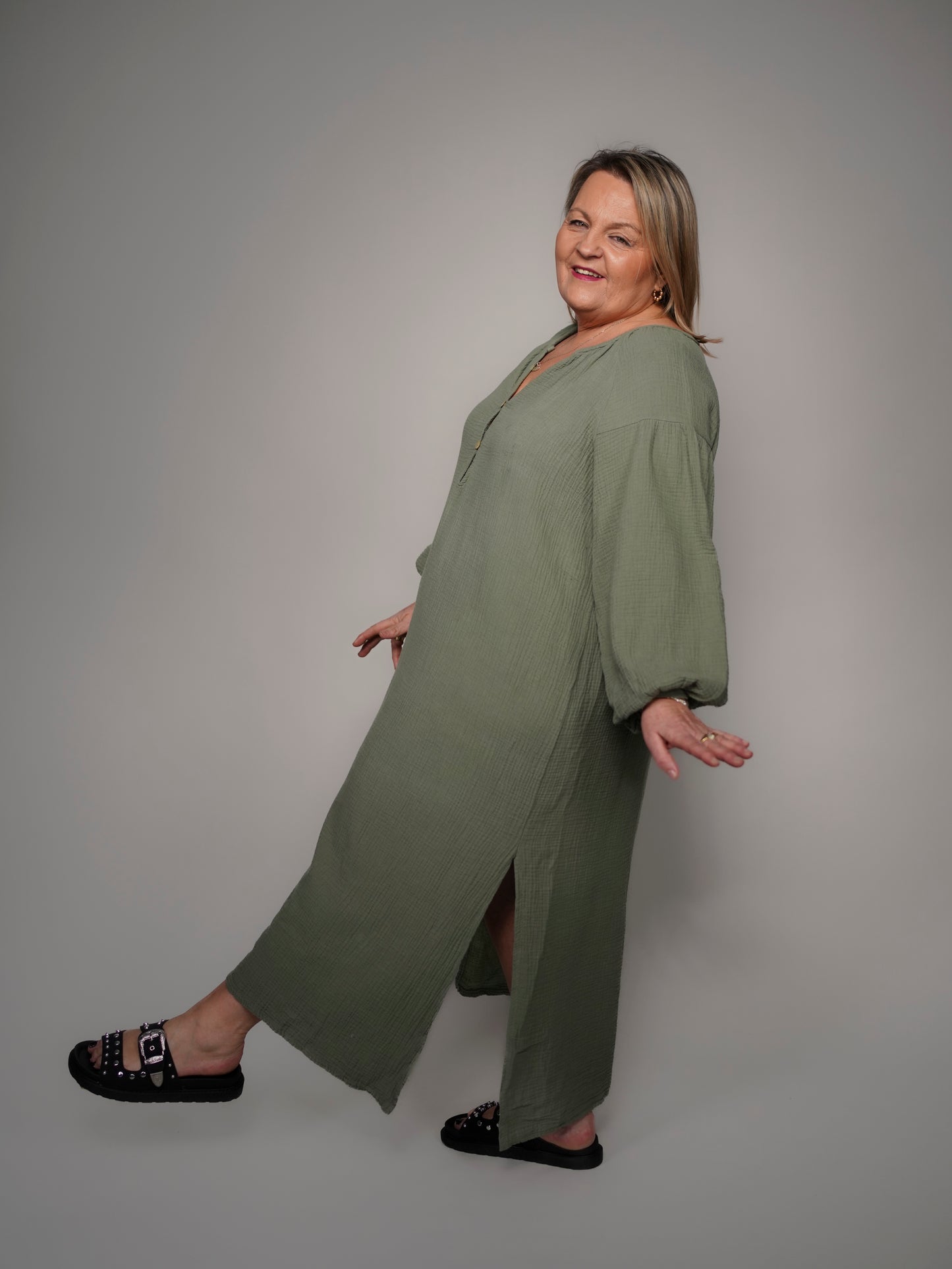 Robe kaki en gaze de coton - 1464