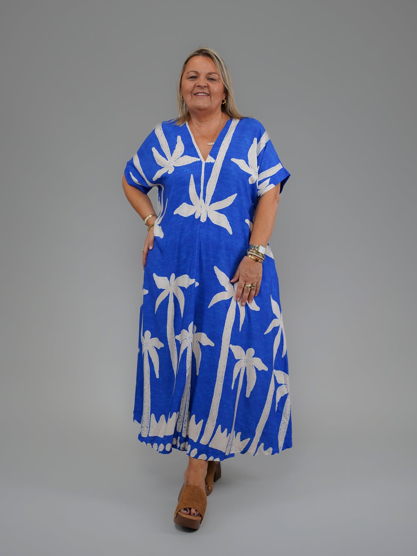 Robe palmier bleue - 1047