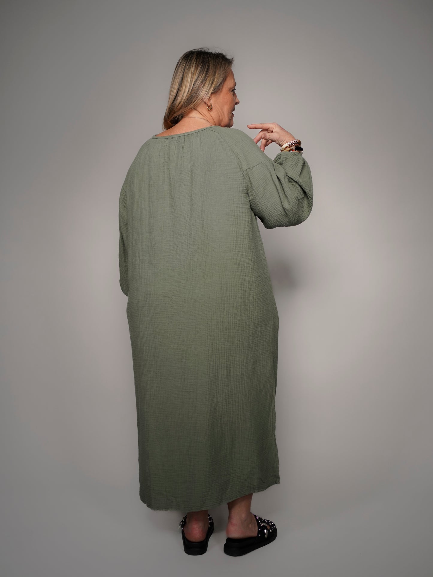 Robe kaki en gaze de coton - 1464