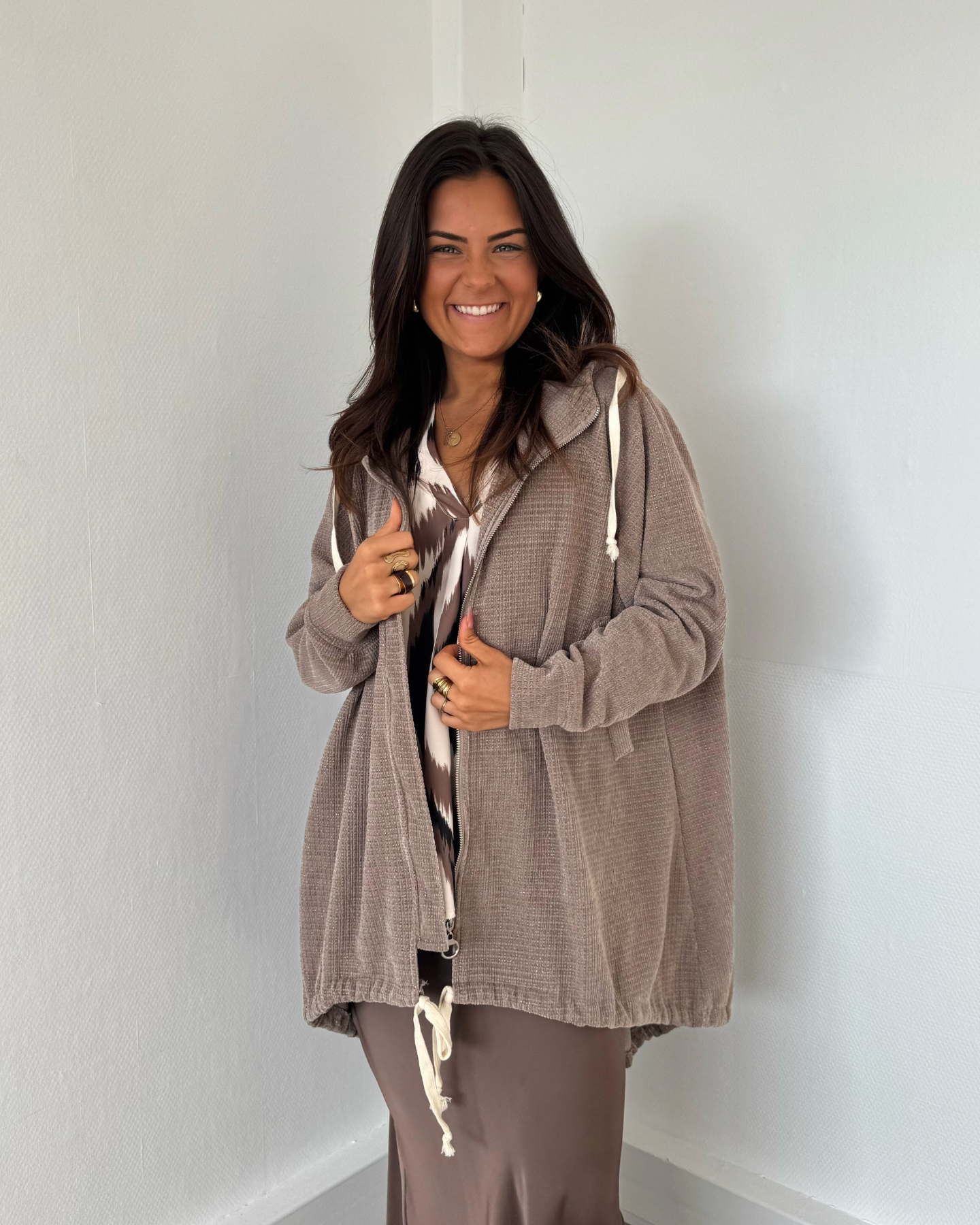 Veste oversize à capuche taupe