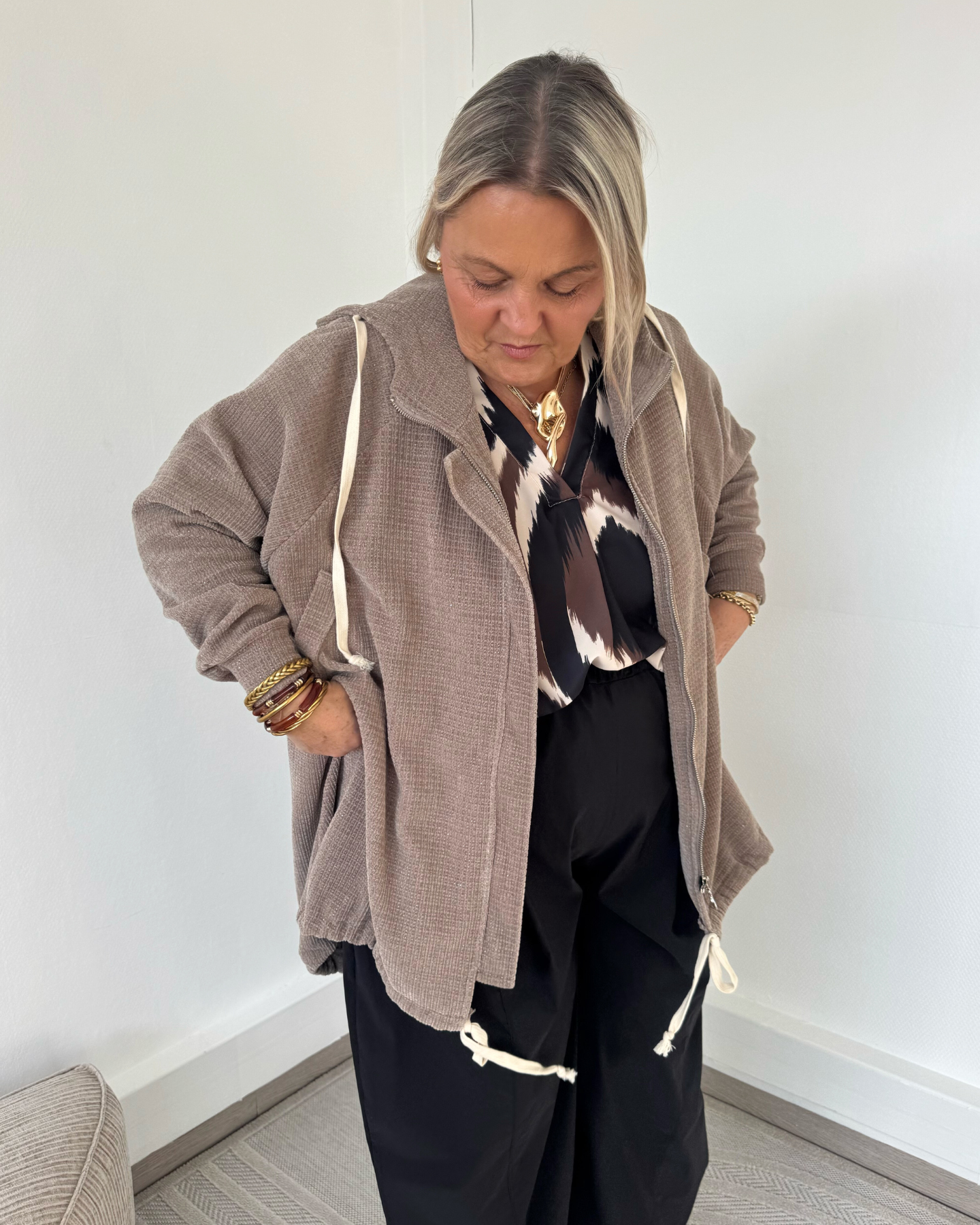 Veste oversize à capuche taupe