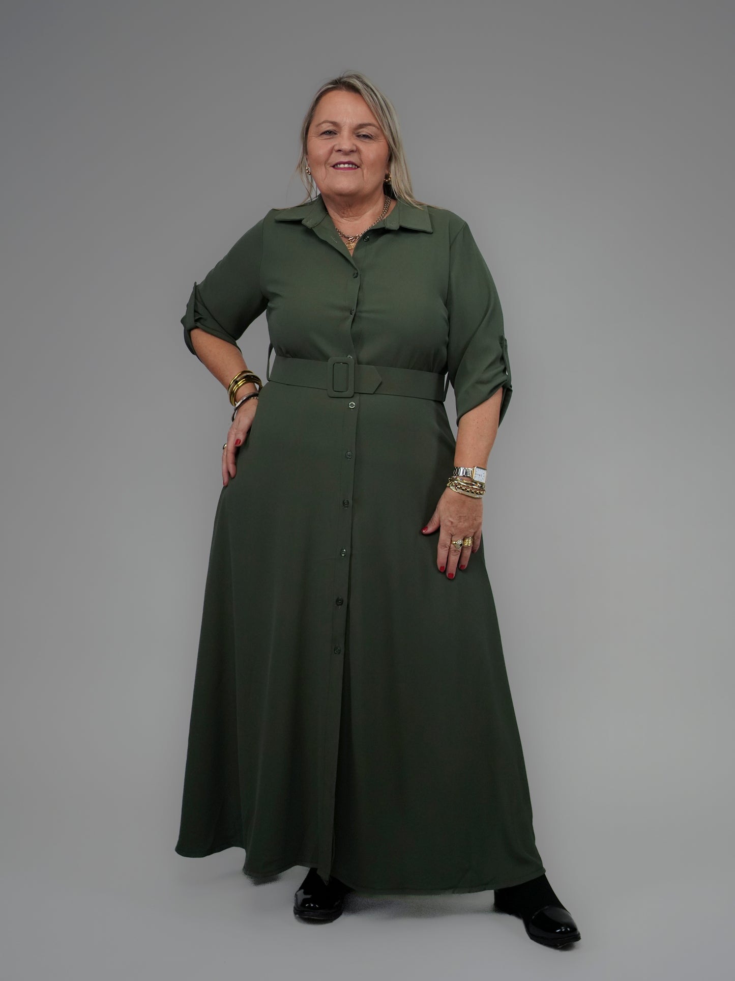 Robe ceinturée kaki - 1218