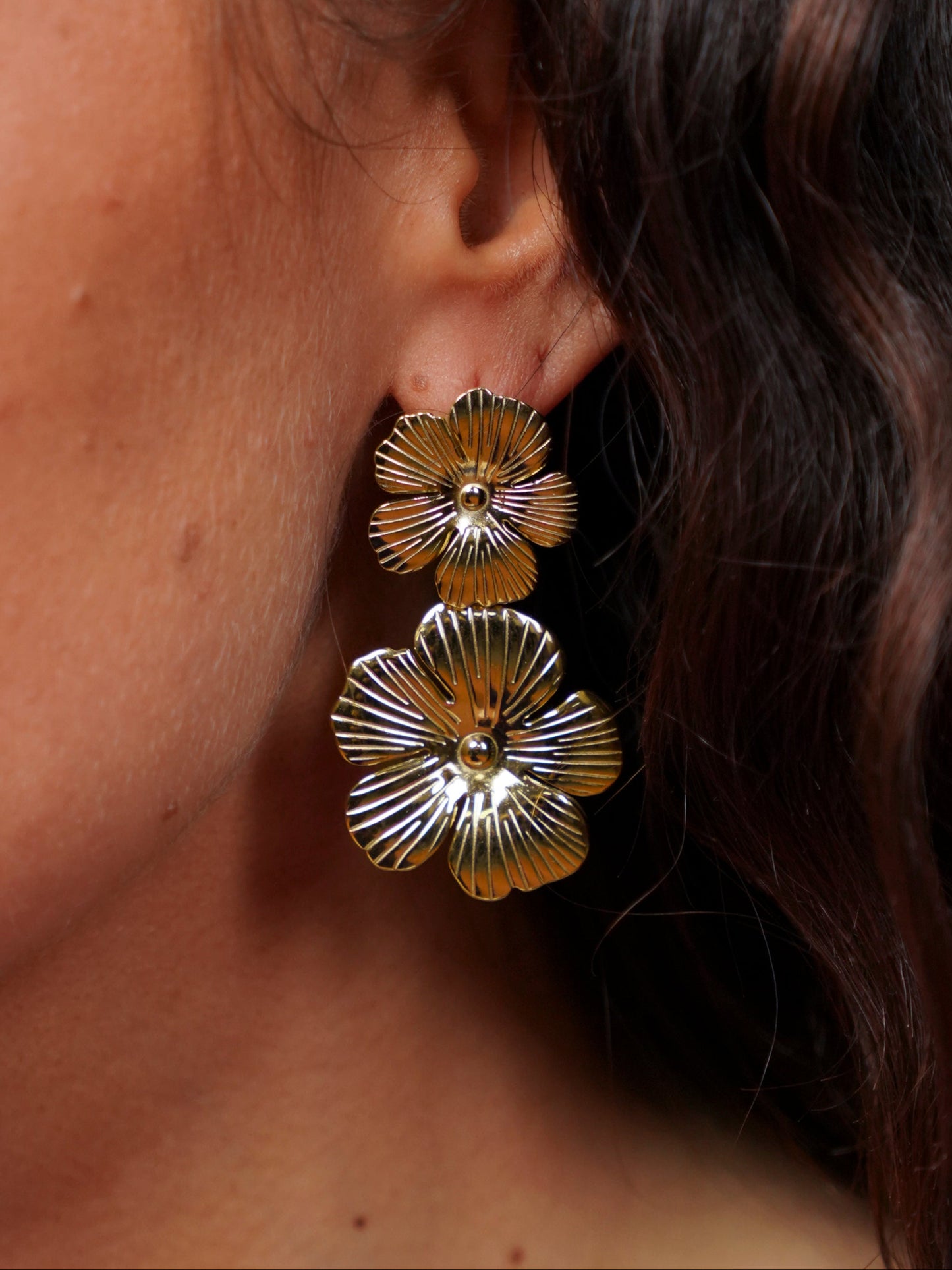 Boucles d’oreilles dorées florales