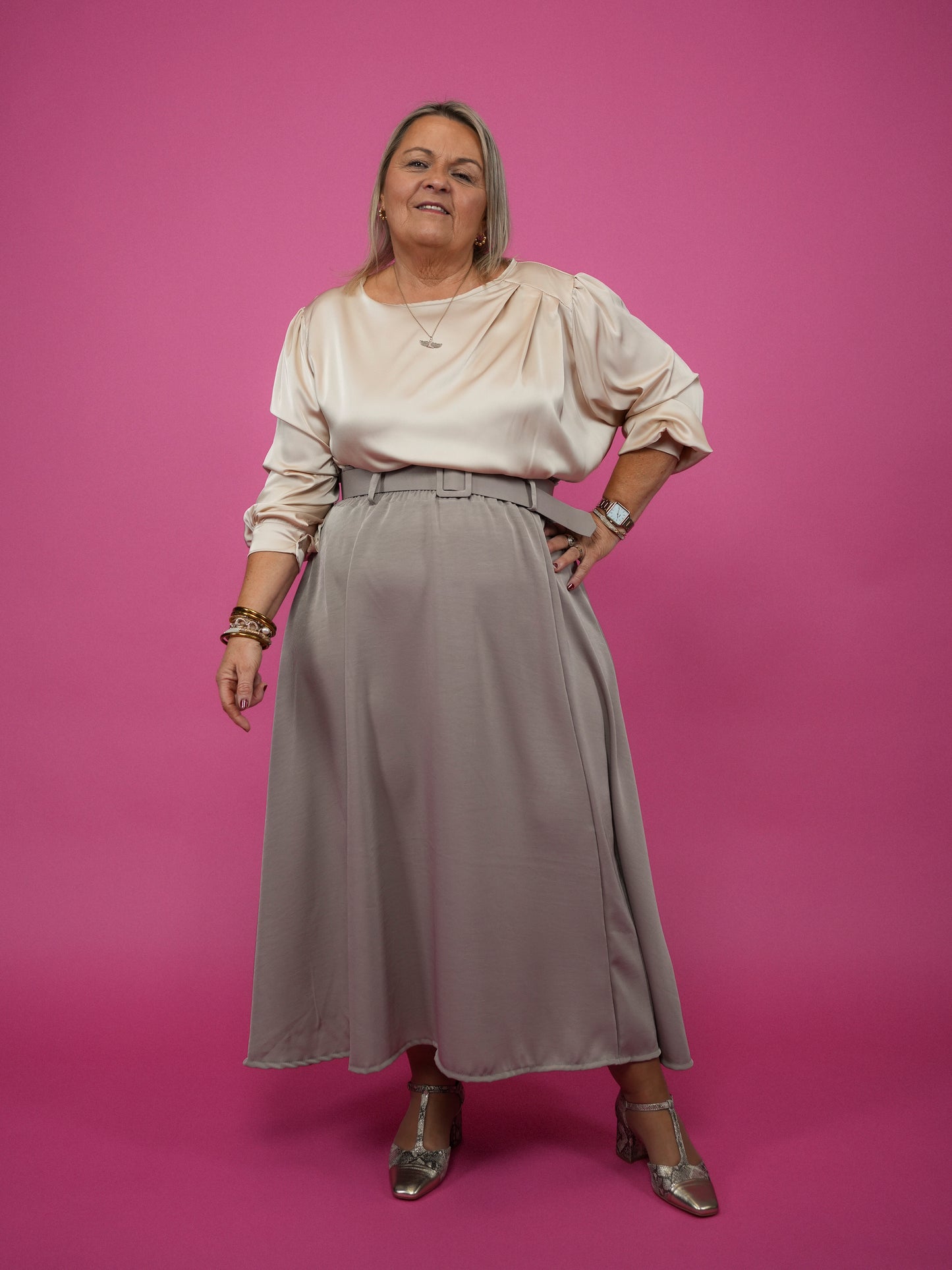 Jupe midi taupe - 1489