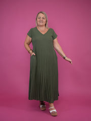 Robe plissée manches courtes kaki