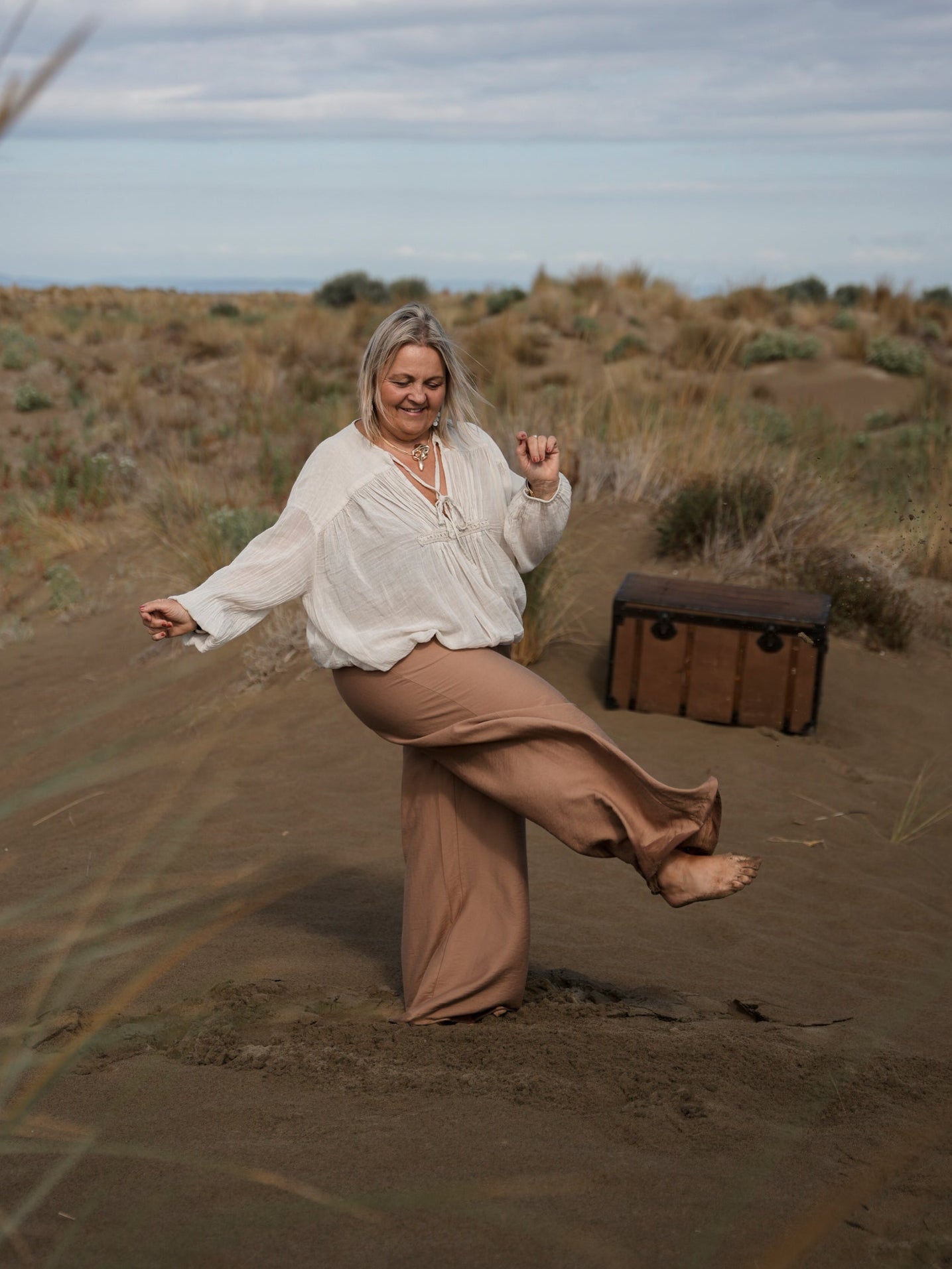 Pantalon large fluide taupe