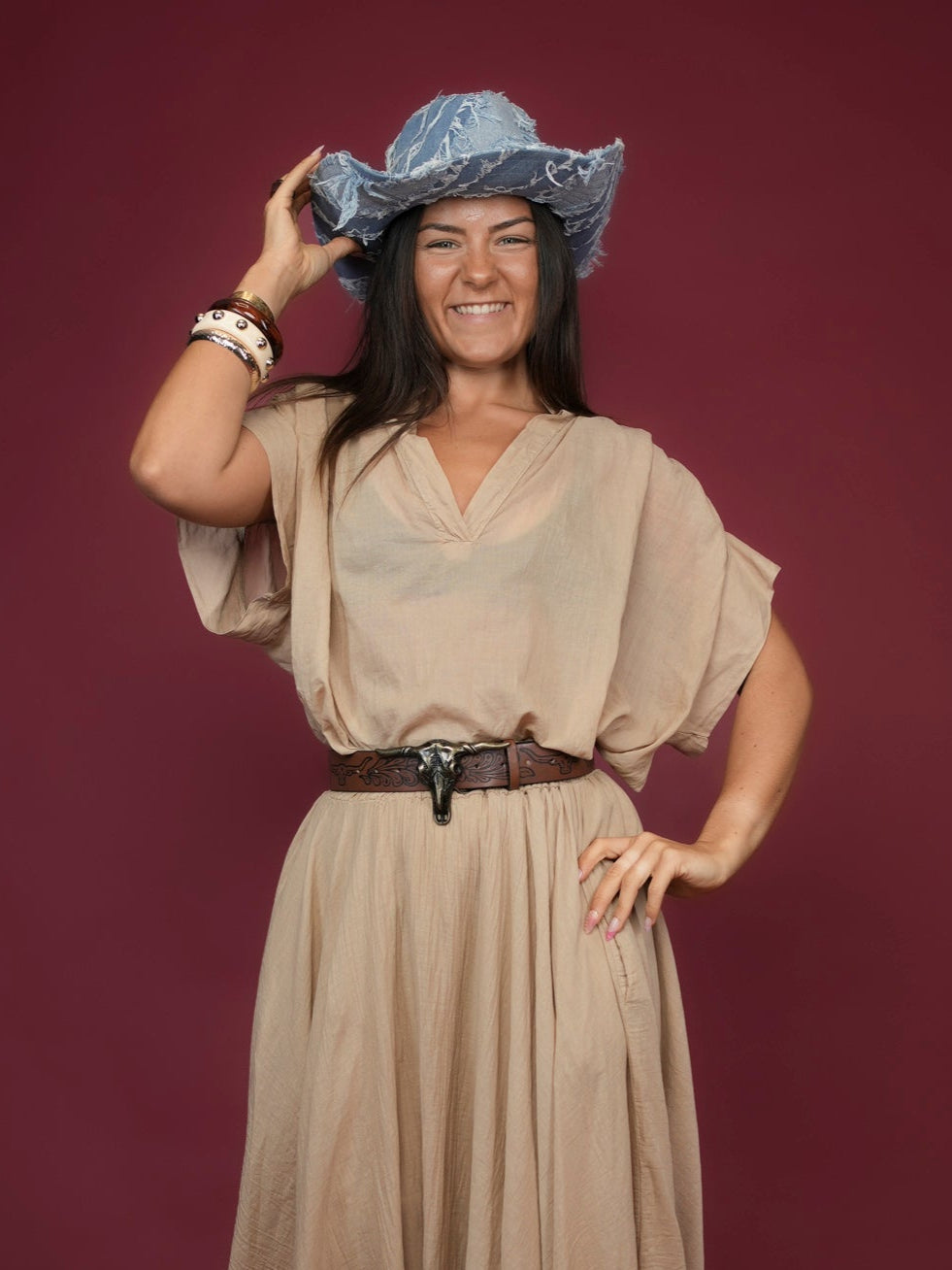 Chapeau cowgirl en denim déchiré