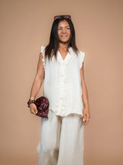 Blouse sans manches effet gaze de coton crème