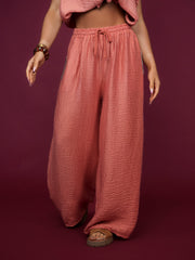 Pantalon effet gaze de coton ocre