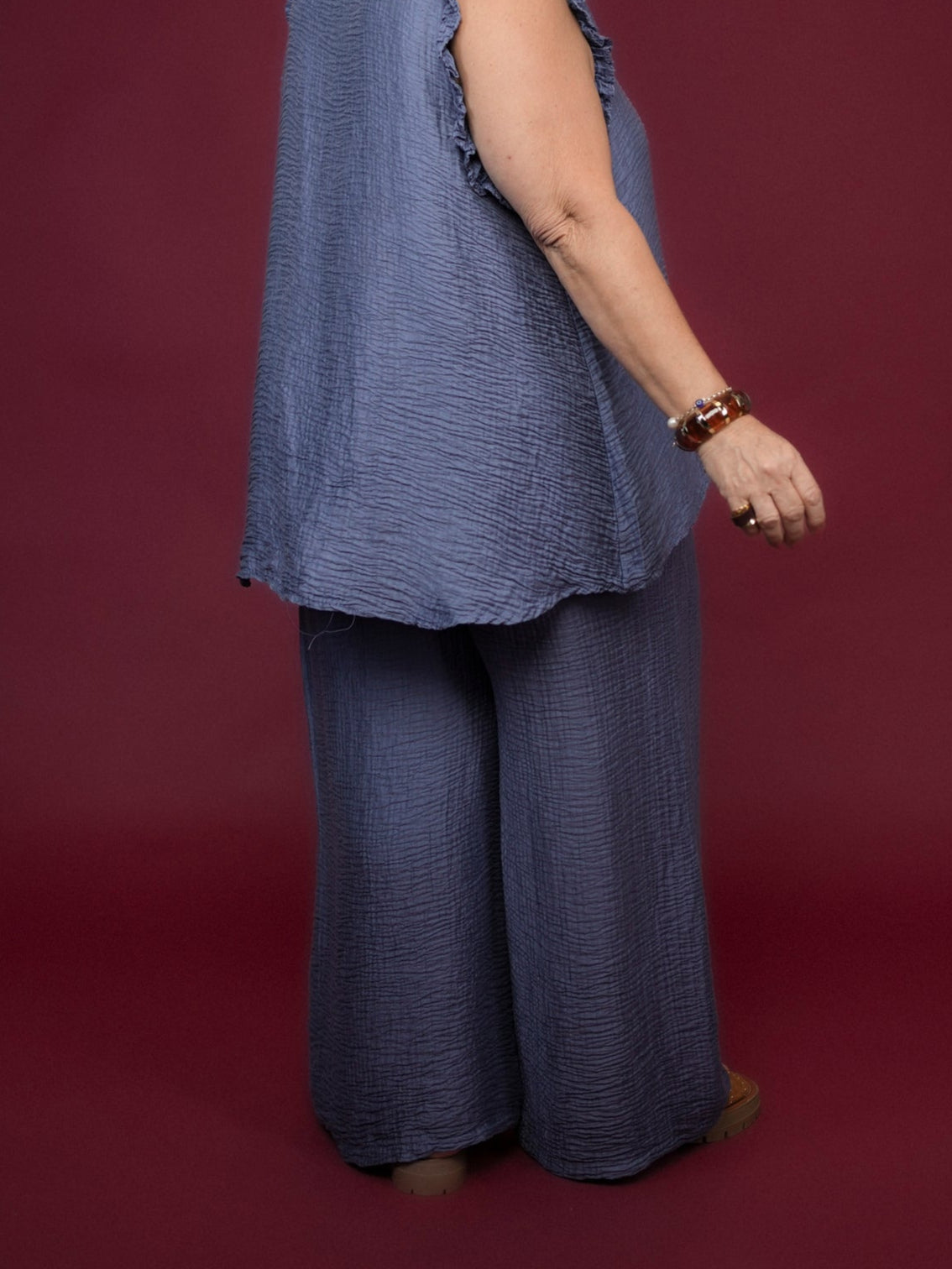 Pantalon effet gaze de coton bleu