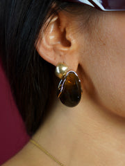 Boucles d’oreilles goutte ambrée et dorée