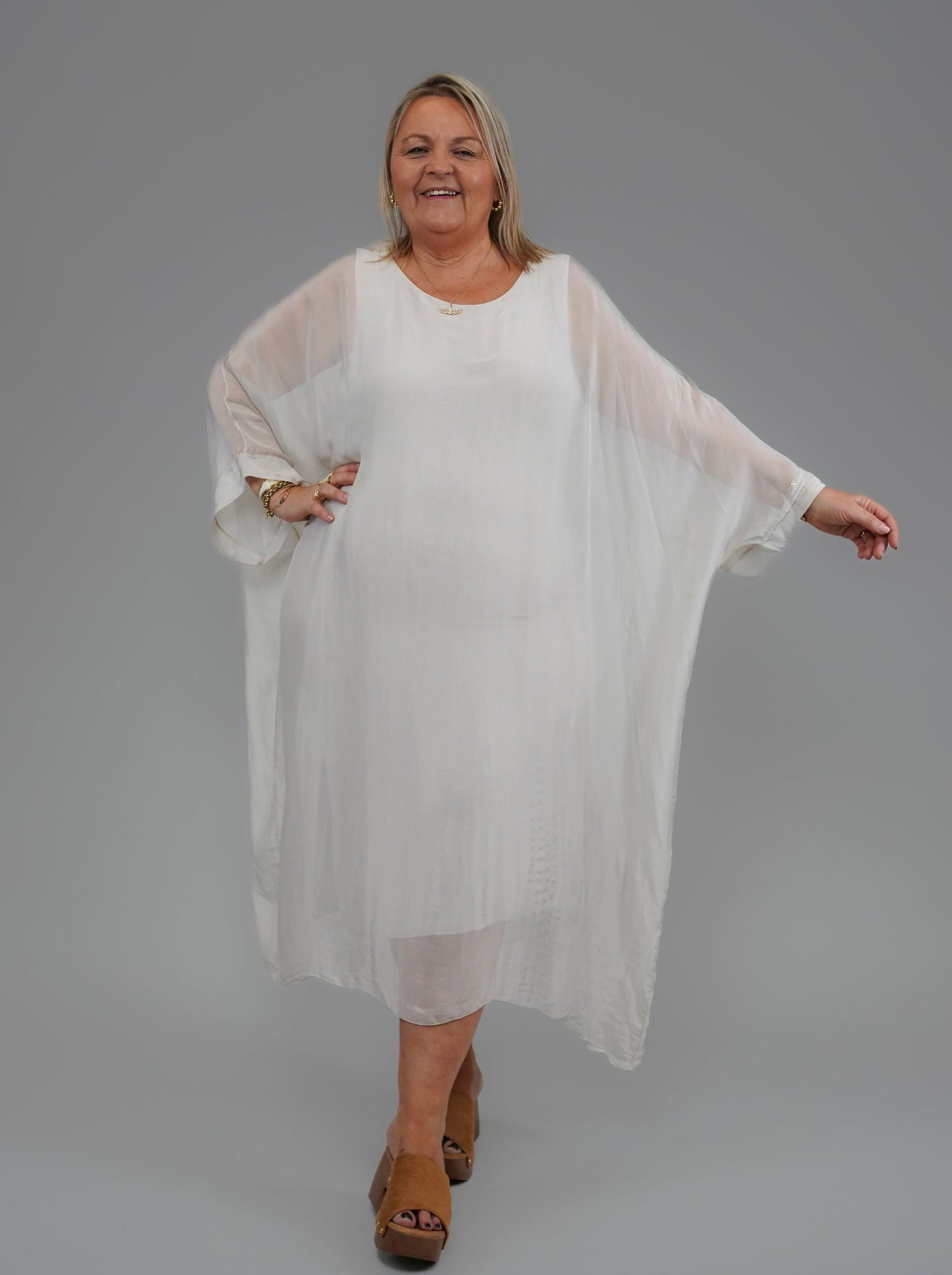 Robe beige soie et viscose - 1023