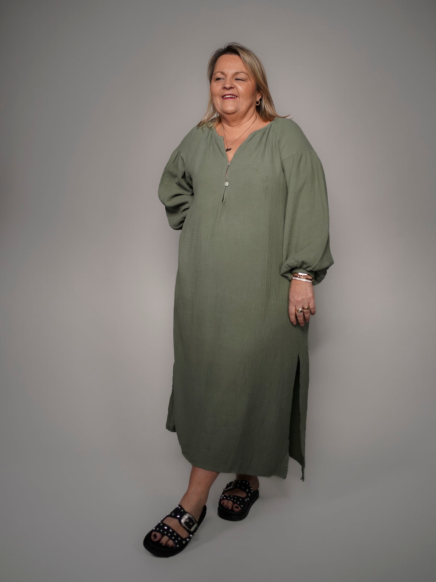 Robe kaki en gaze de coton - 1464