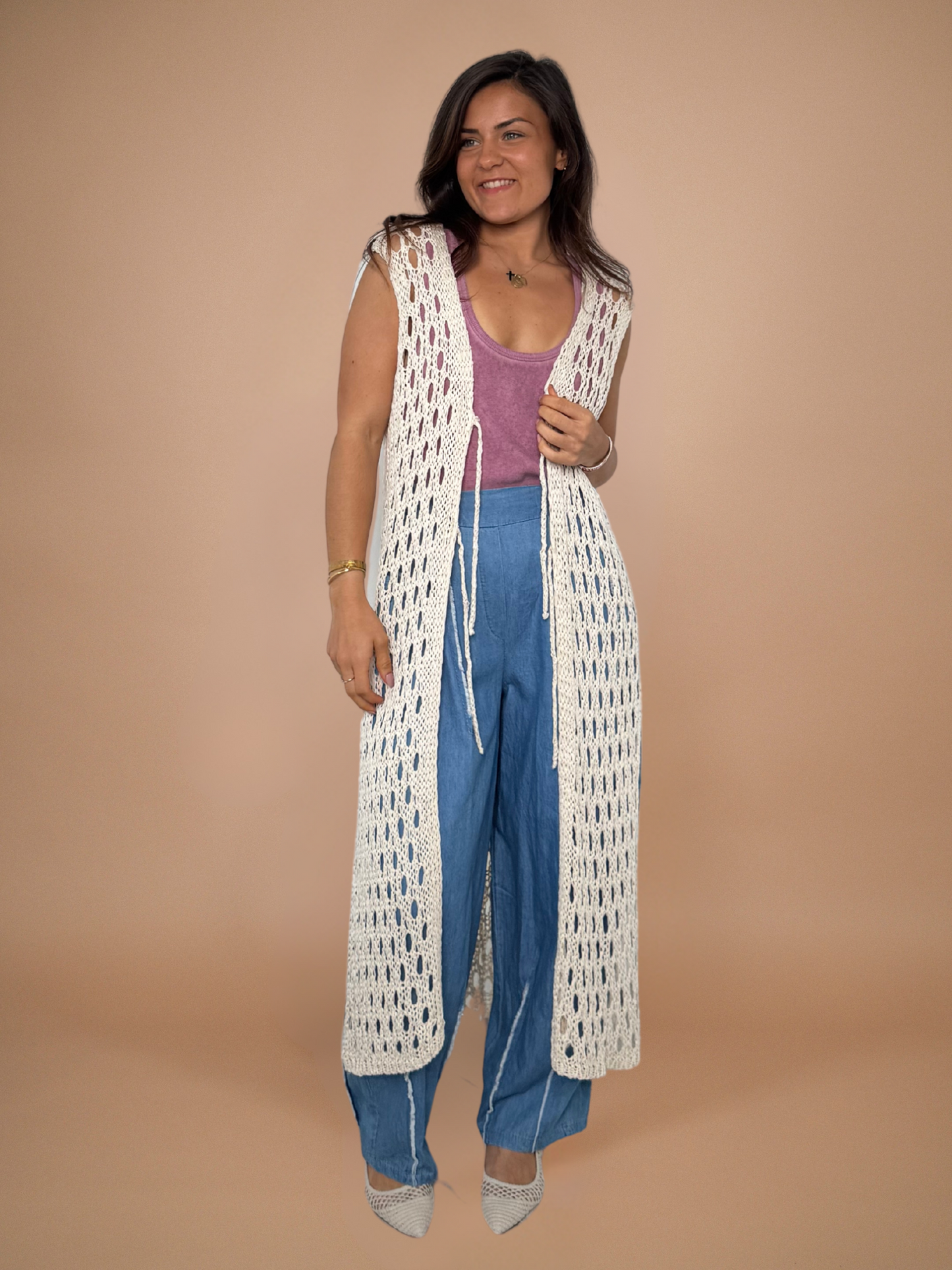 Gilet long en crochet - 1487