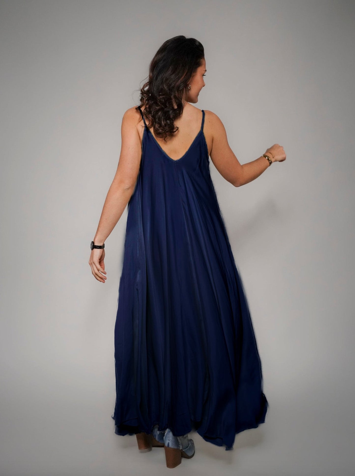 Robe marine en viscose et soie - 1527