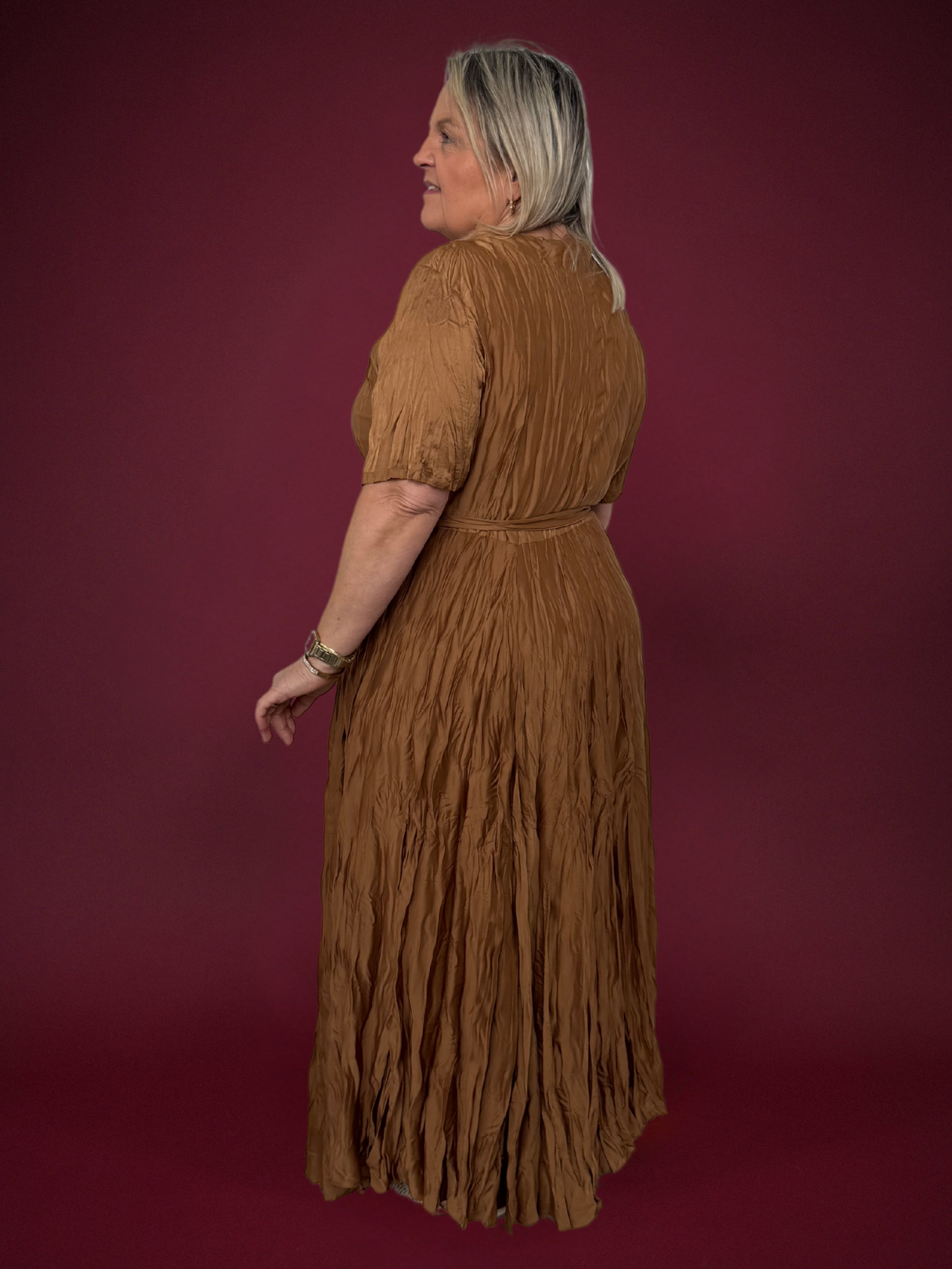 Robe caramel effet froissé - 1215