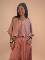 T-shirt col V rose - 1796