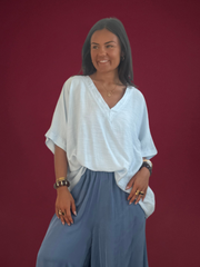 T-shirt col V bleu ciel - 1796