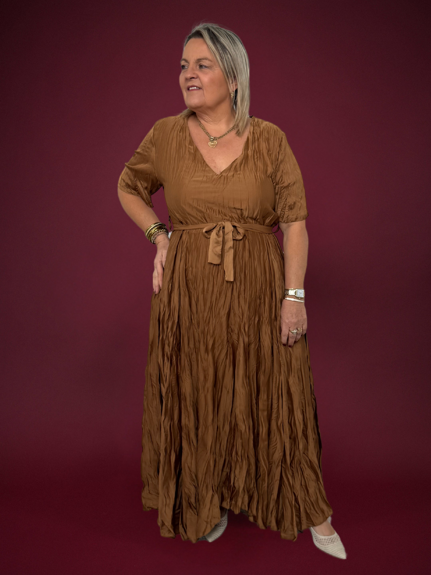 Robe caramel effet froissé - 1215