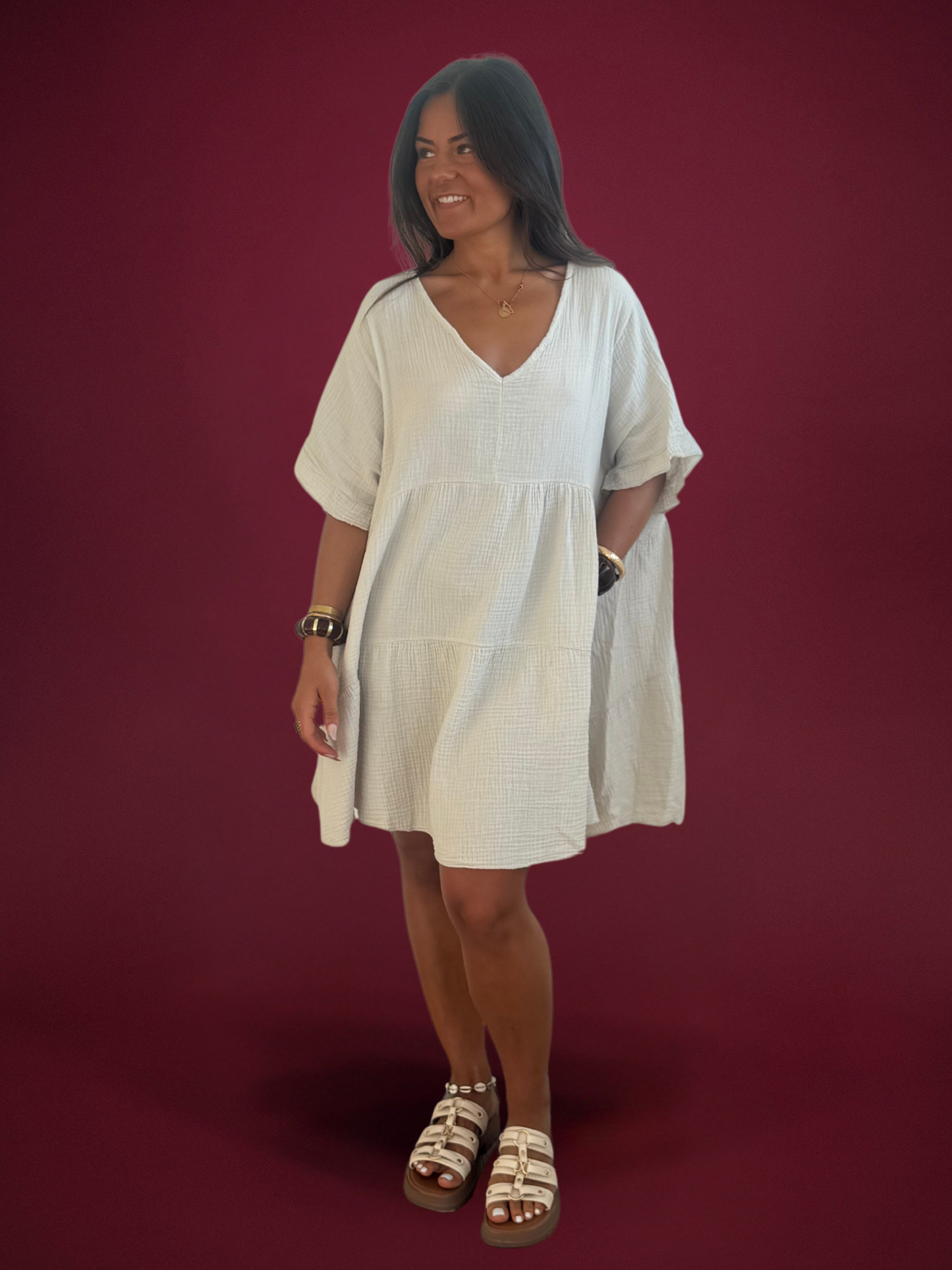 Robe gaze de coton beige