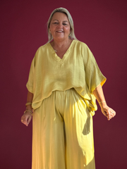 T-shirt col V jaune anis
