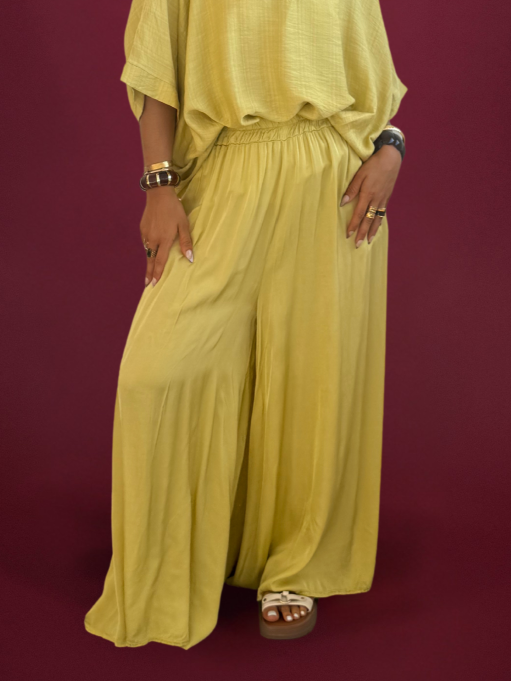 Pantalon palazzo jaune anis
