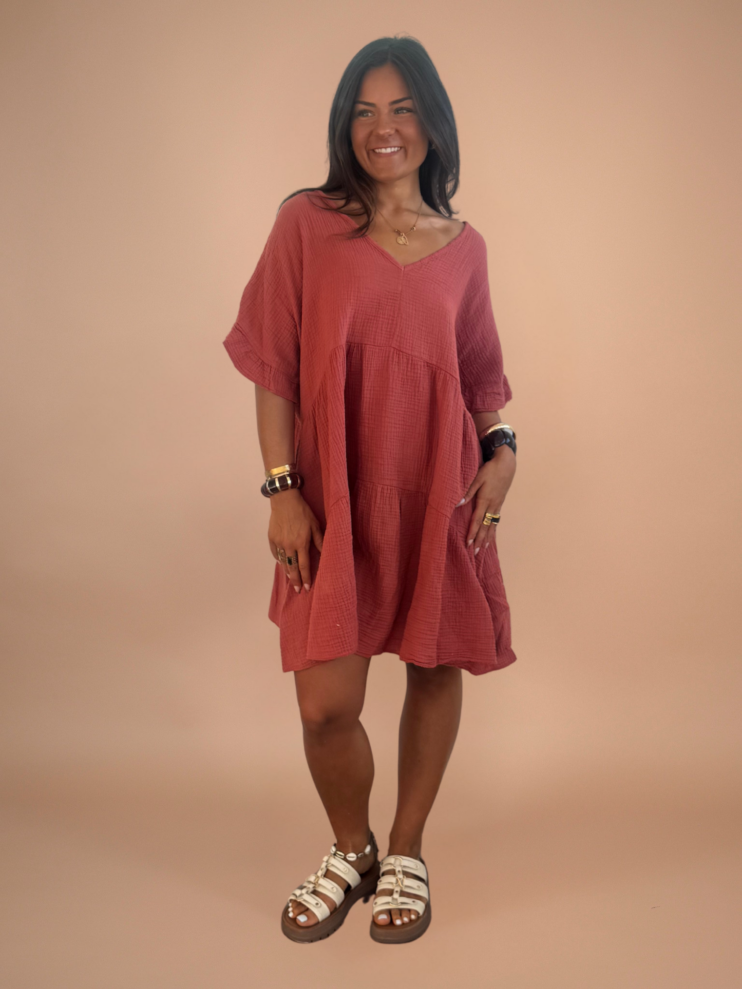 Robe gaze de coton rose