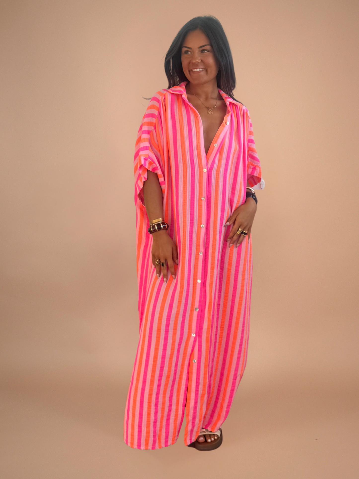 Robe longue chemise à rayures