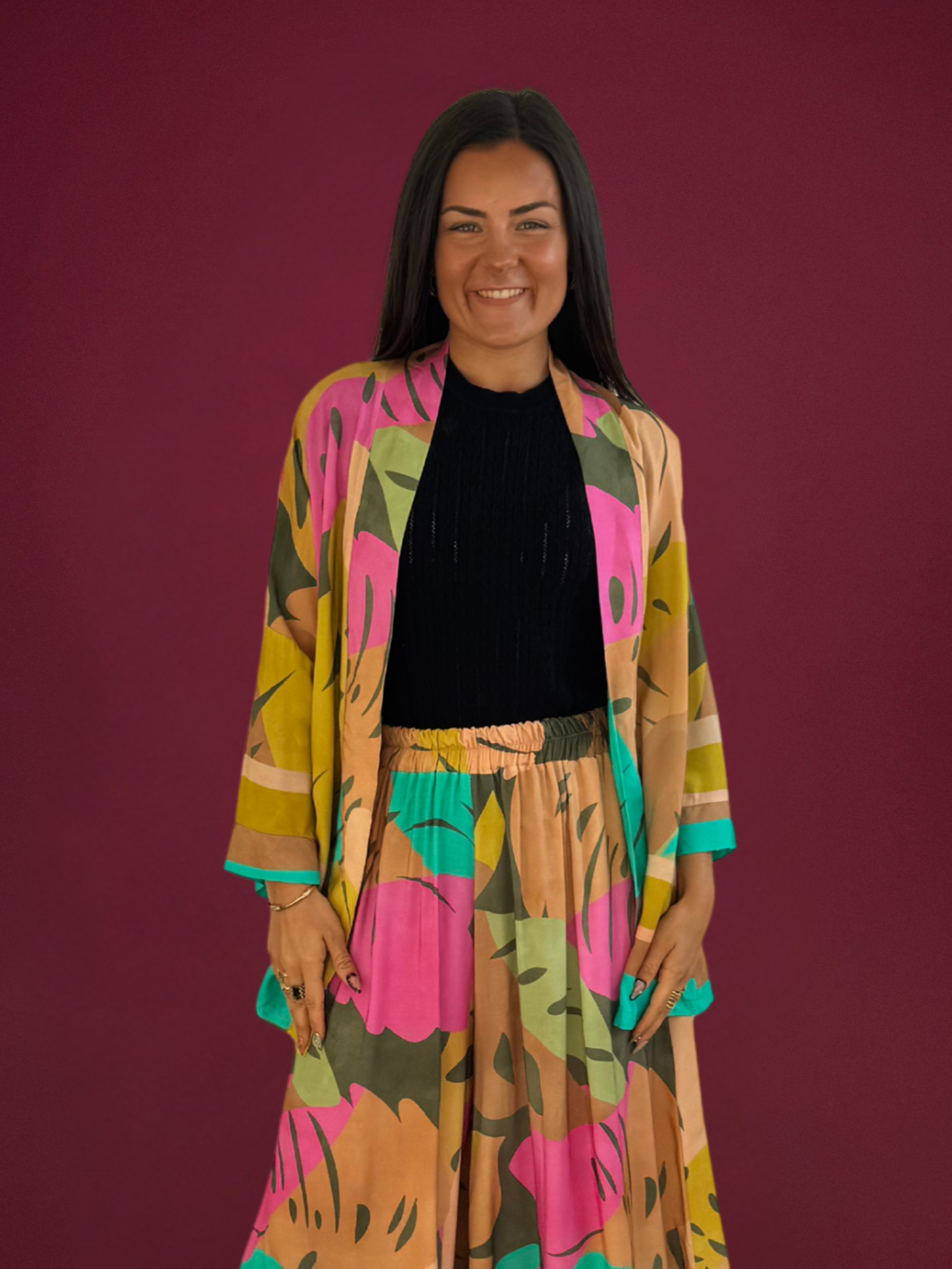 Kimono fluide imprimé colorblock - 1688