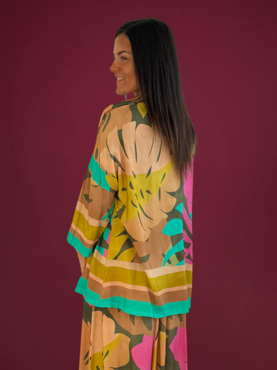 Kimono fluide imprimé colorblock - 1688