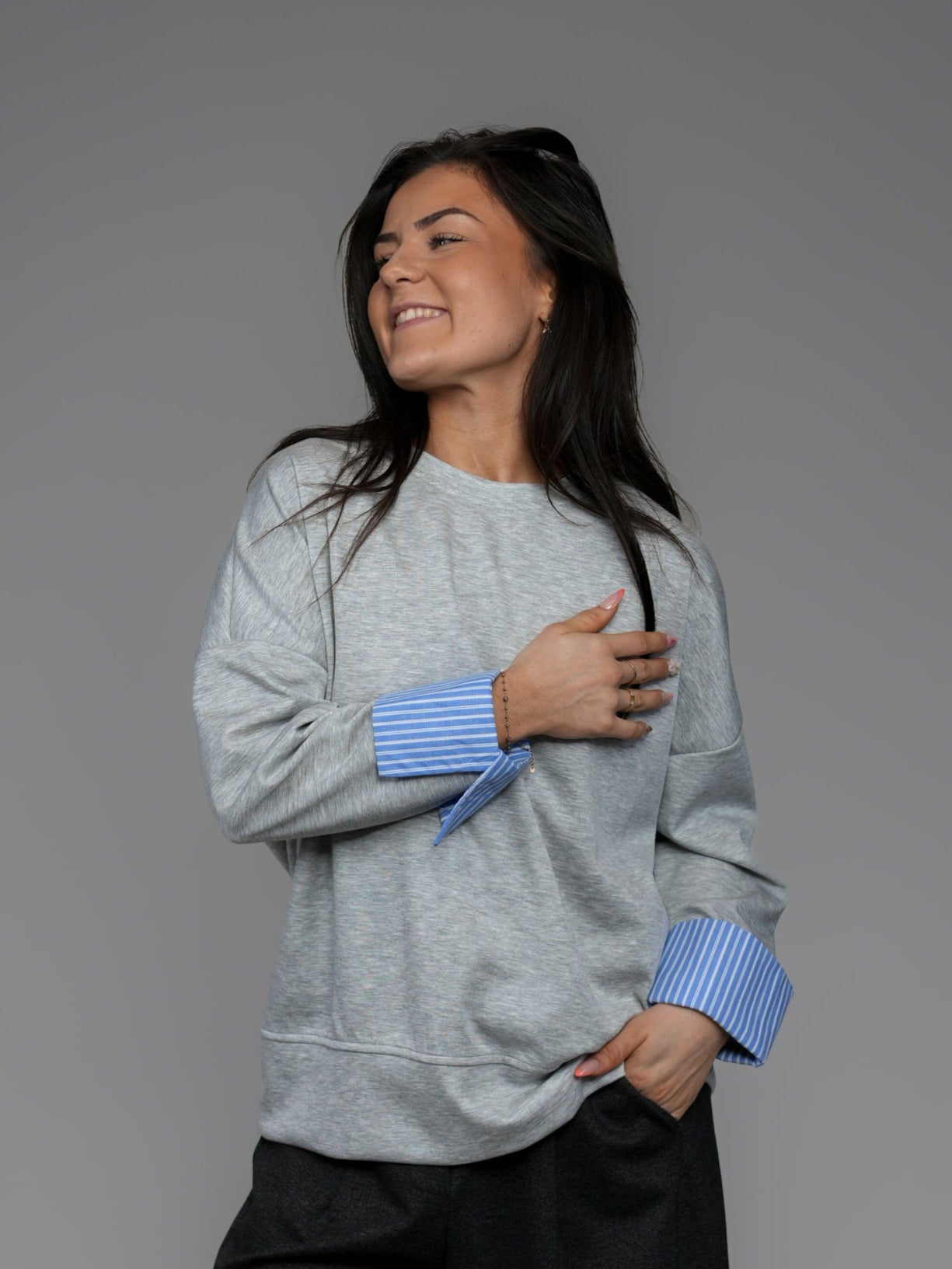 Pull revers manches chemise
