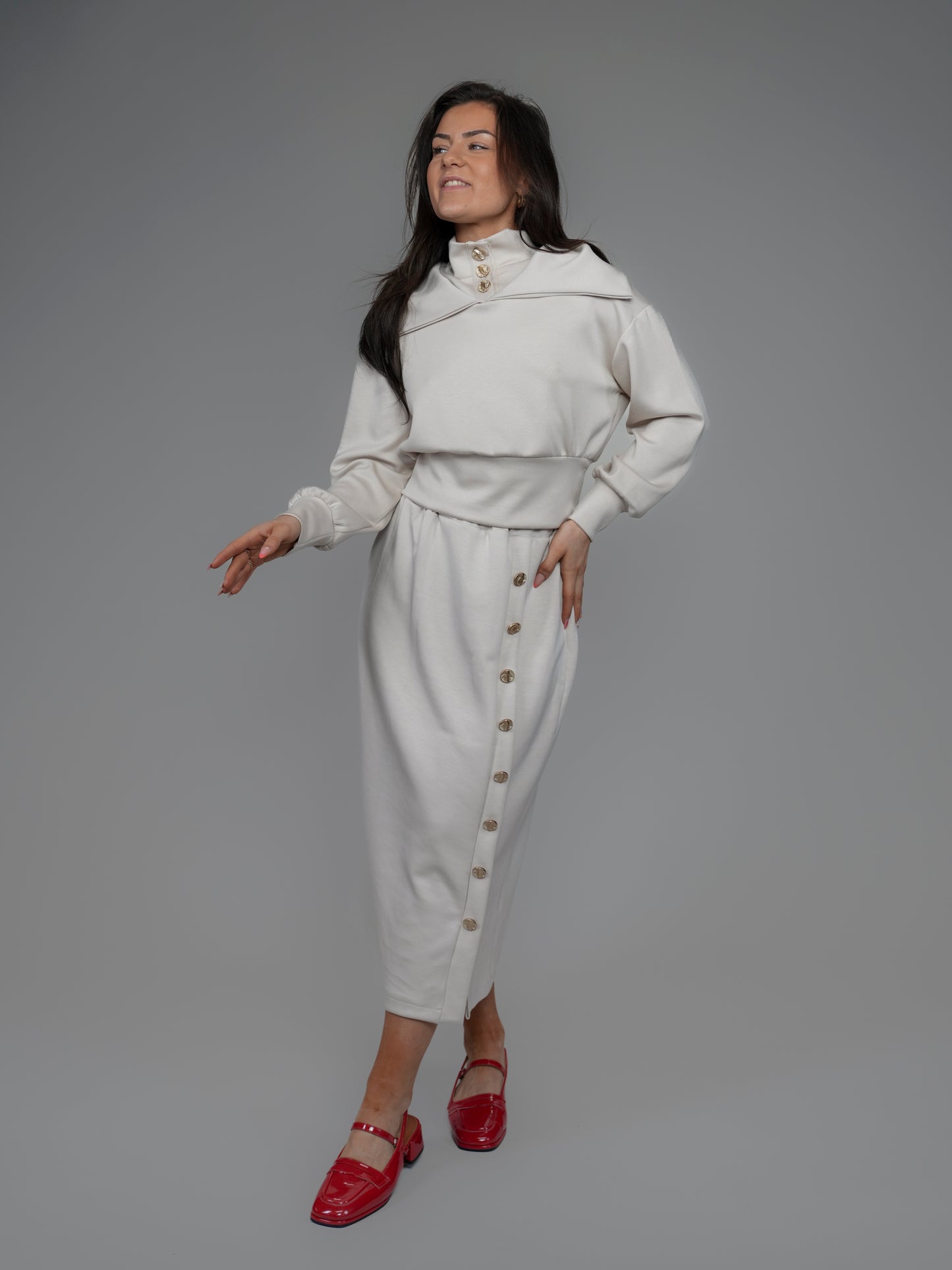 Jupe beige à boutons