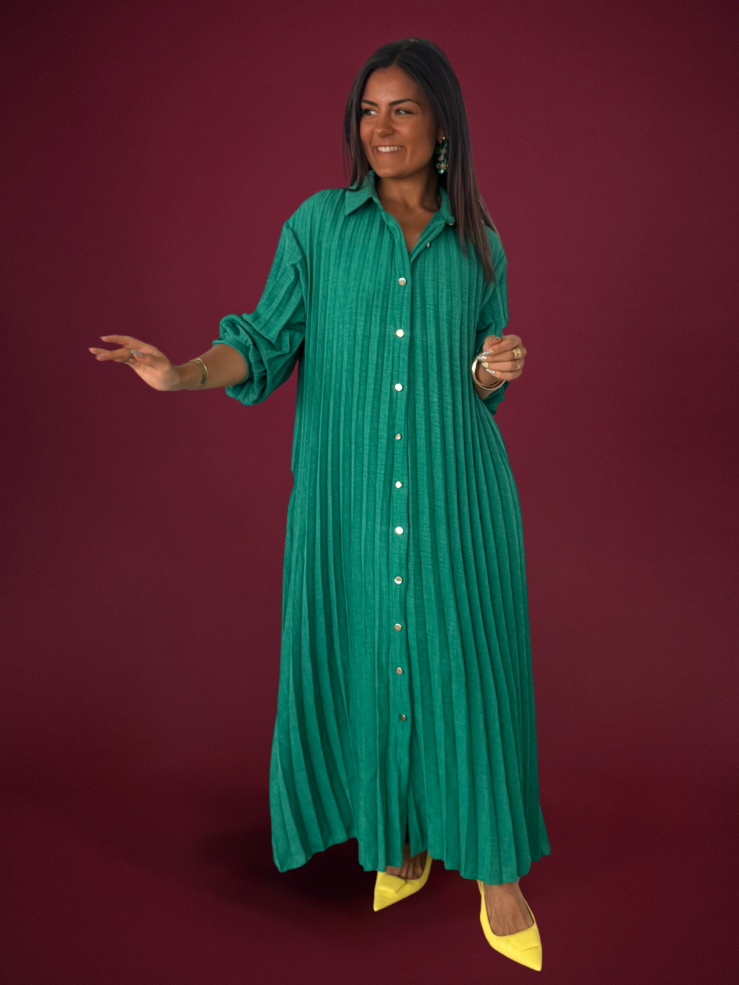 Robe chemise longue verte