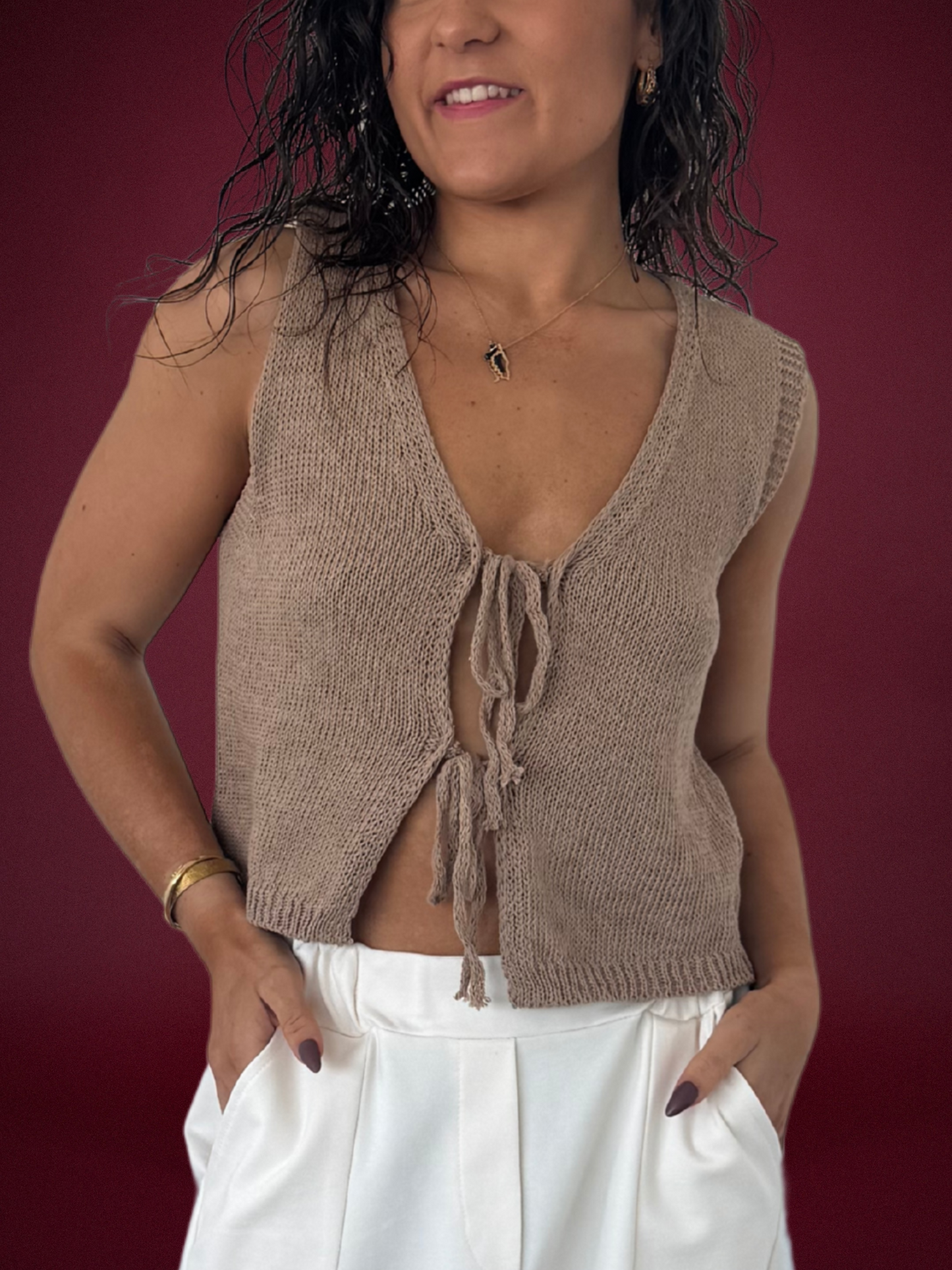 Gilet à nouettes marron
