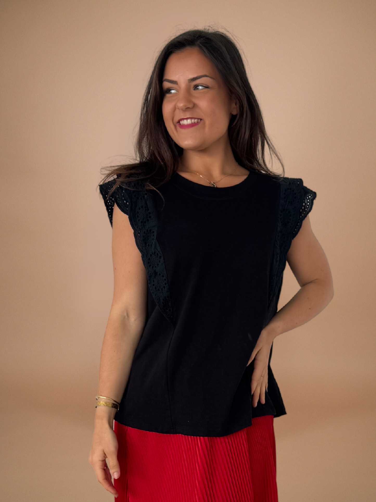 T shirt broderie anglaise noir - 1593