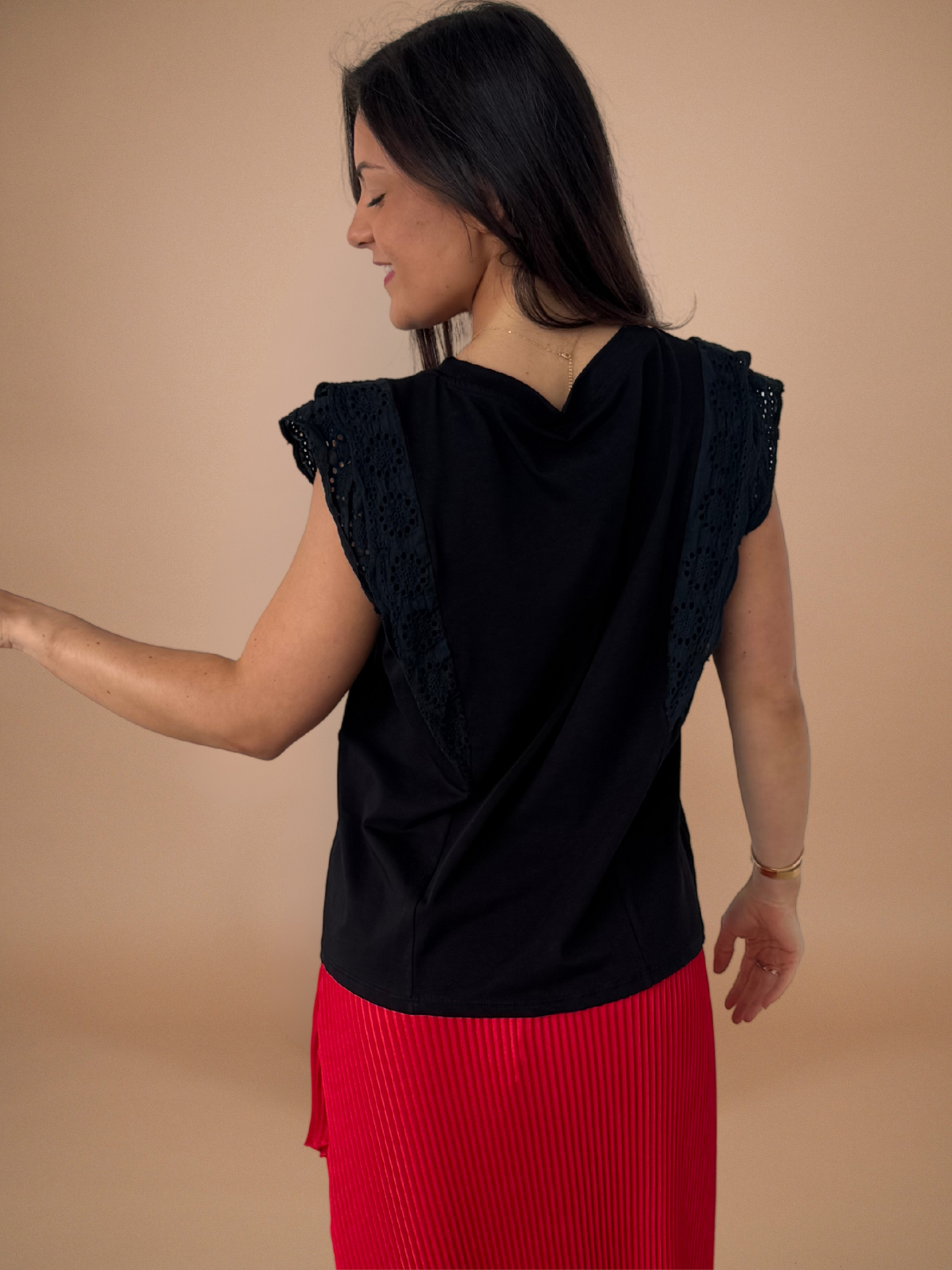 T shirt broderie anglaise noir - 1593