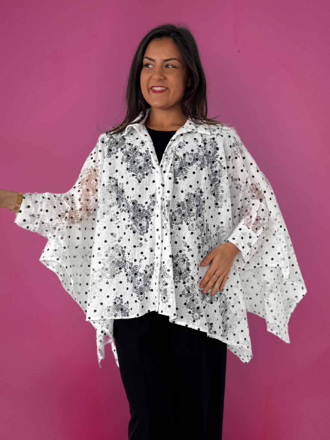 Blouse dentelle pois