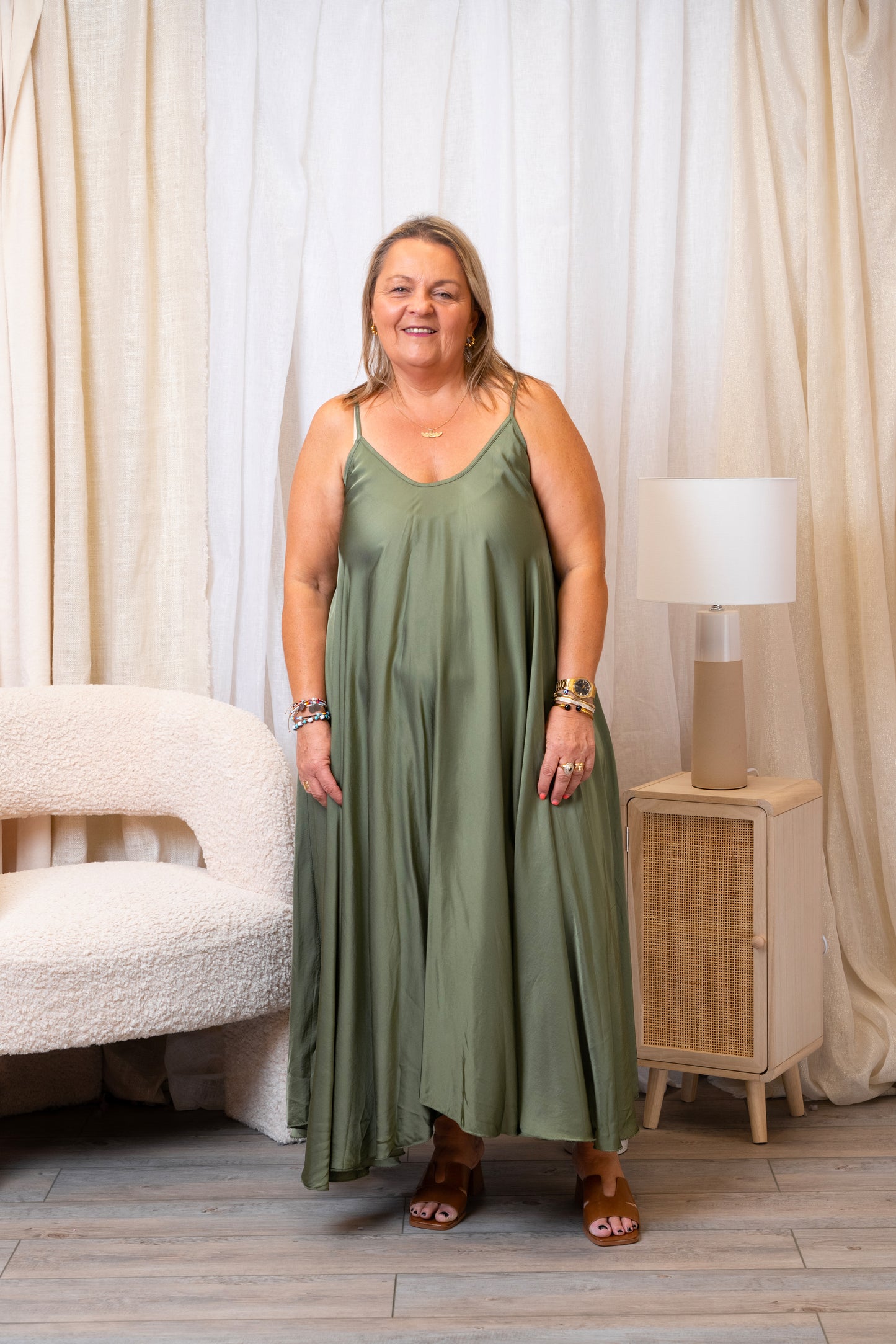 Robe kaki en viscose et soie - 1527
