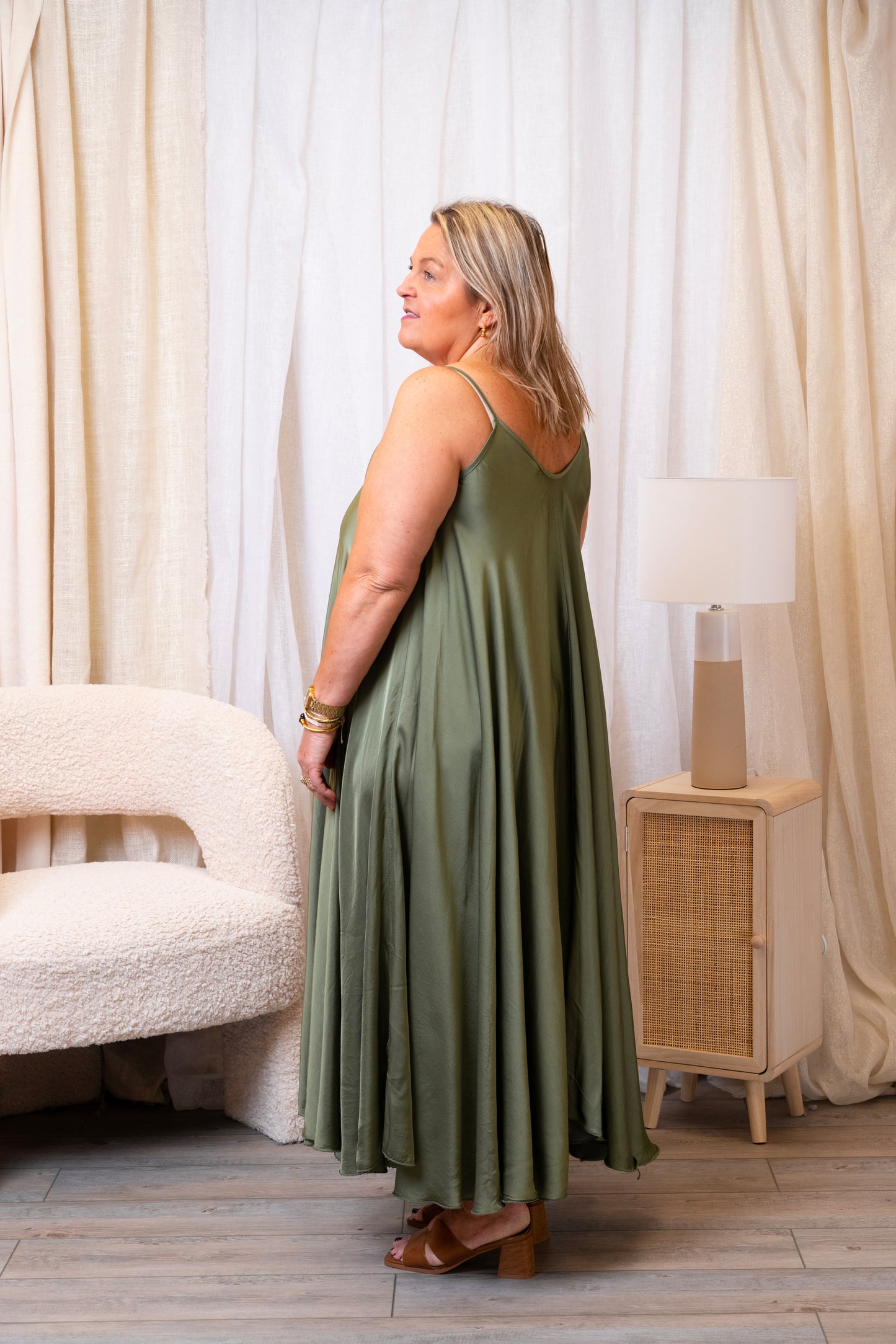 Robe kaki en viscose et soie - 1527