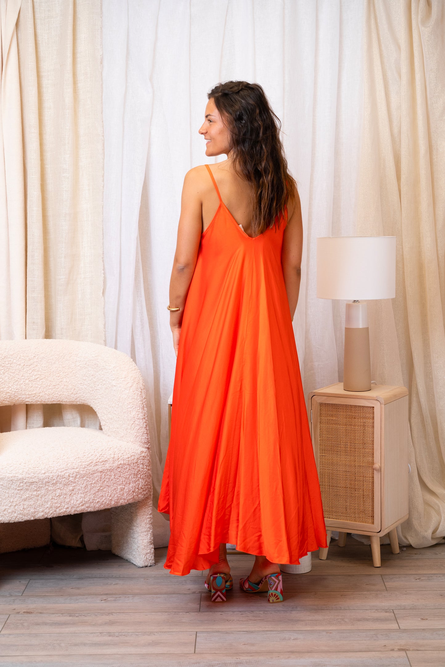 Robe orange en viscose et soie - 1527