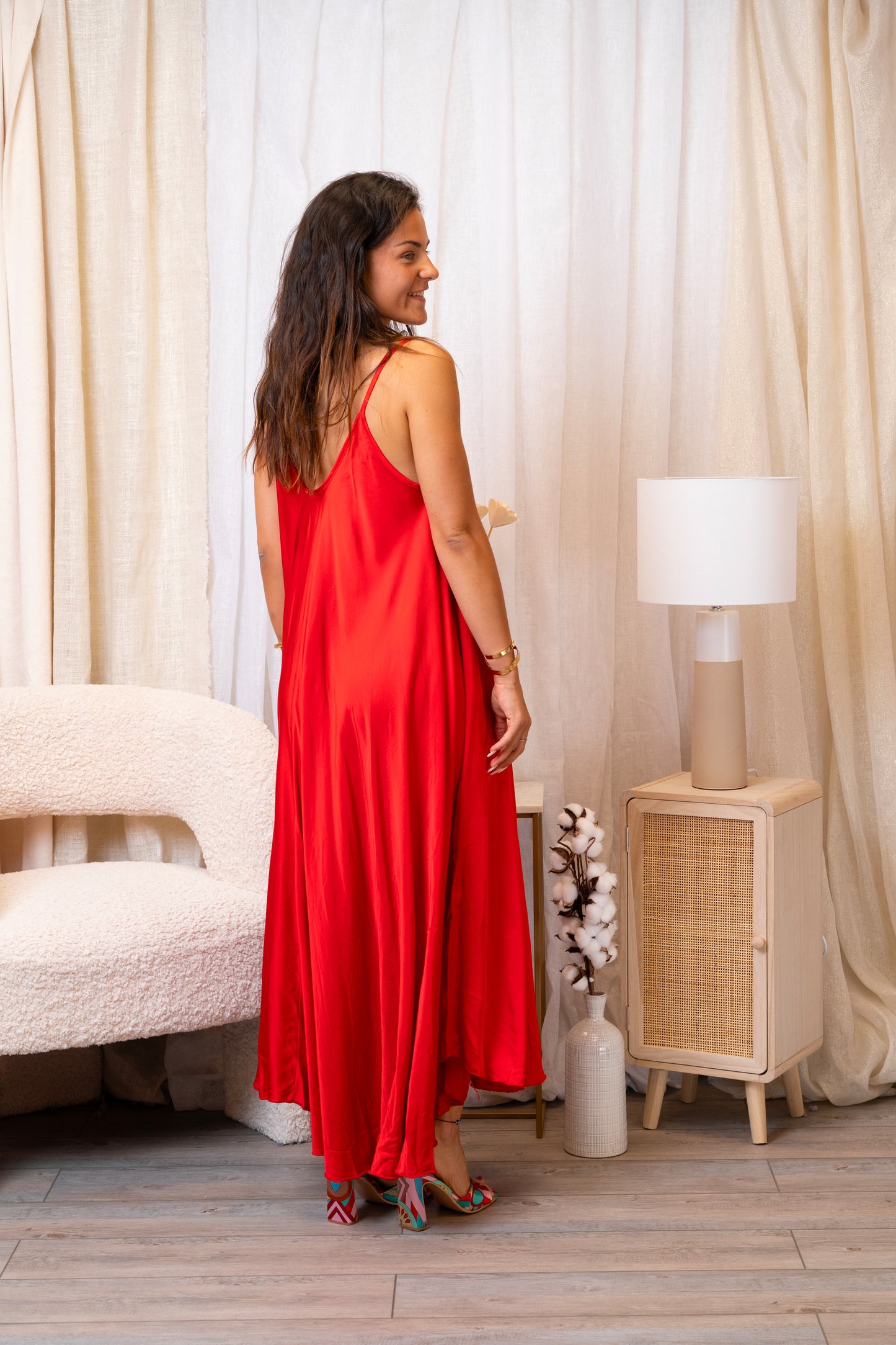 Robe rouge en viscose et soie - 1527