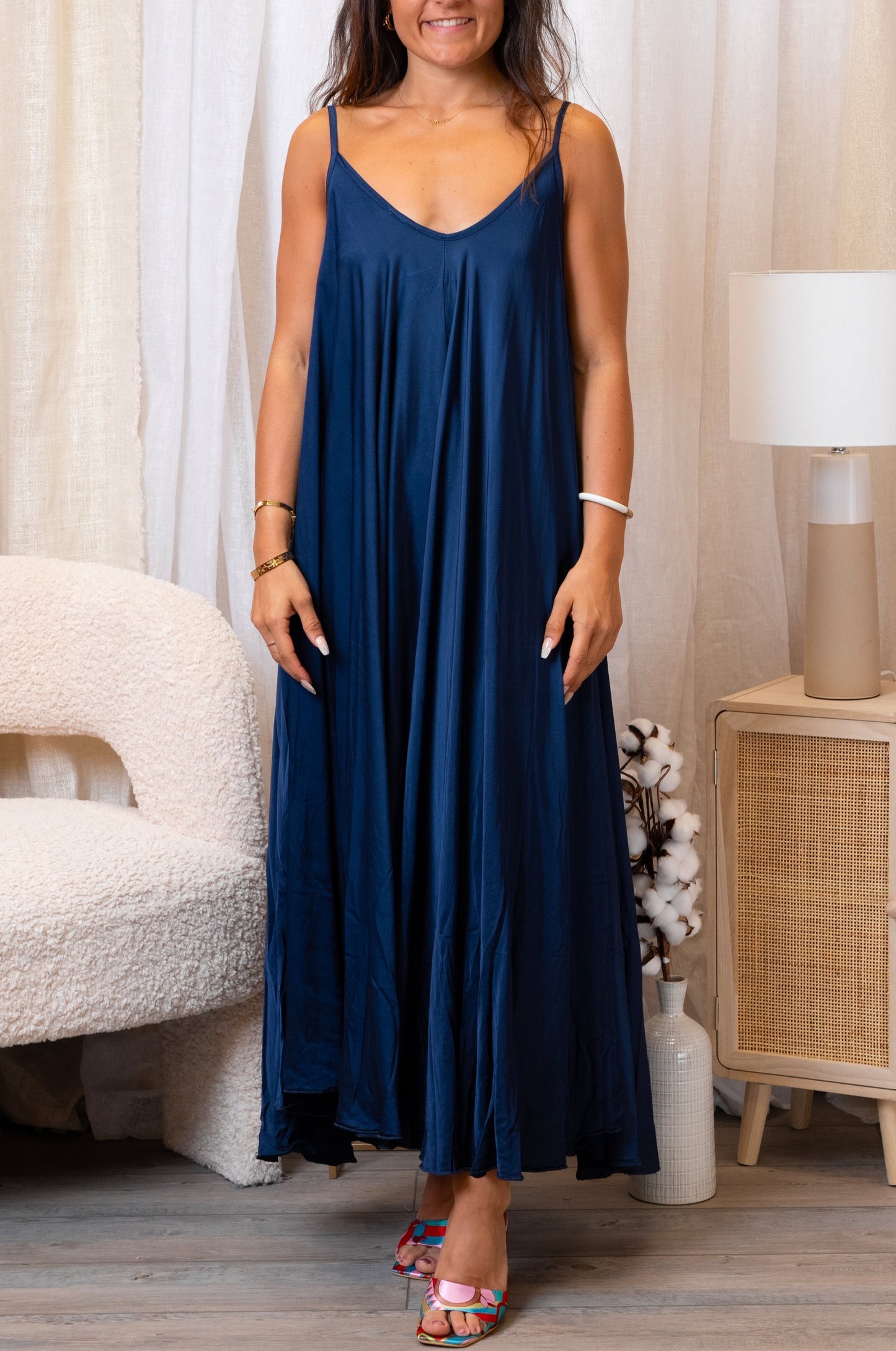 Robe marine en viscose et soie - 1527