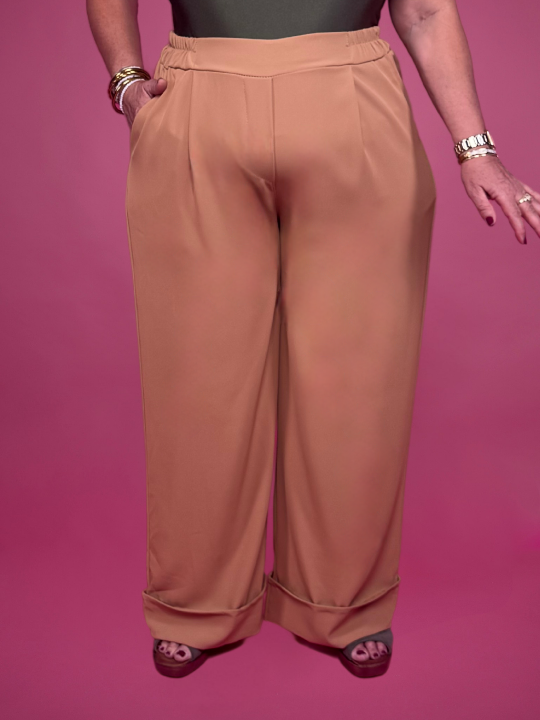 Pantalon à revers camel - 1725