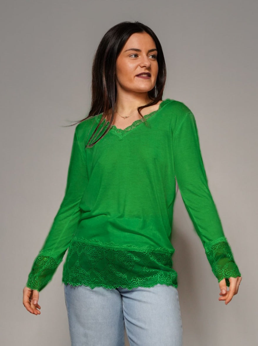 Top dentelle vert brésil manches longues - 1900