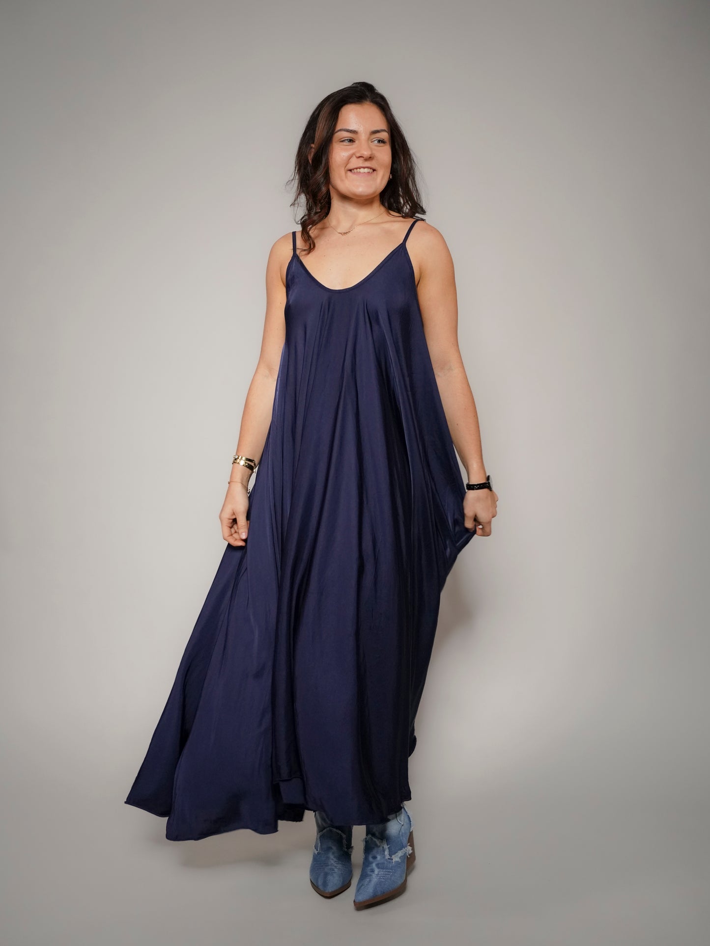 Robe marine en viscose et soie - 1527